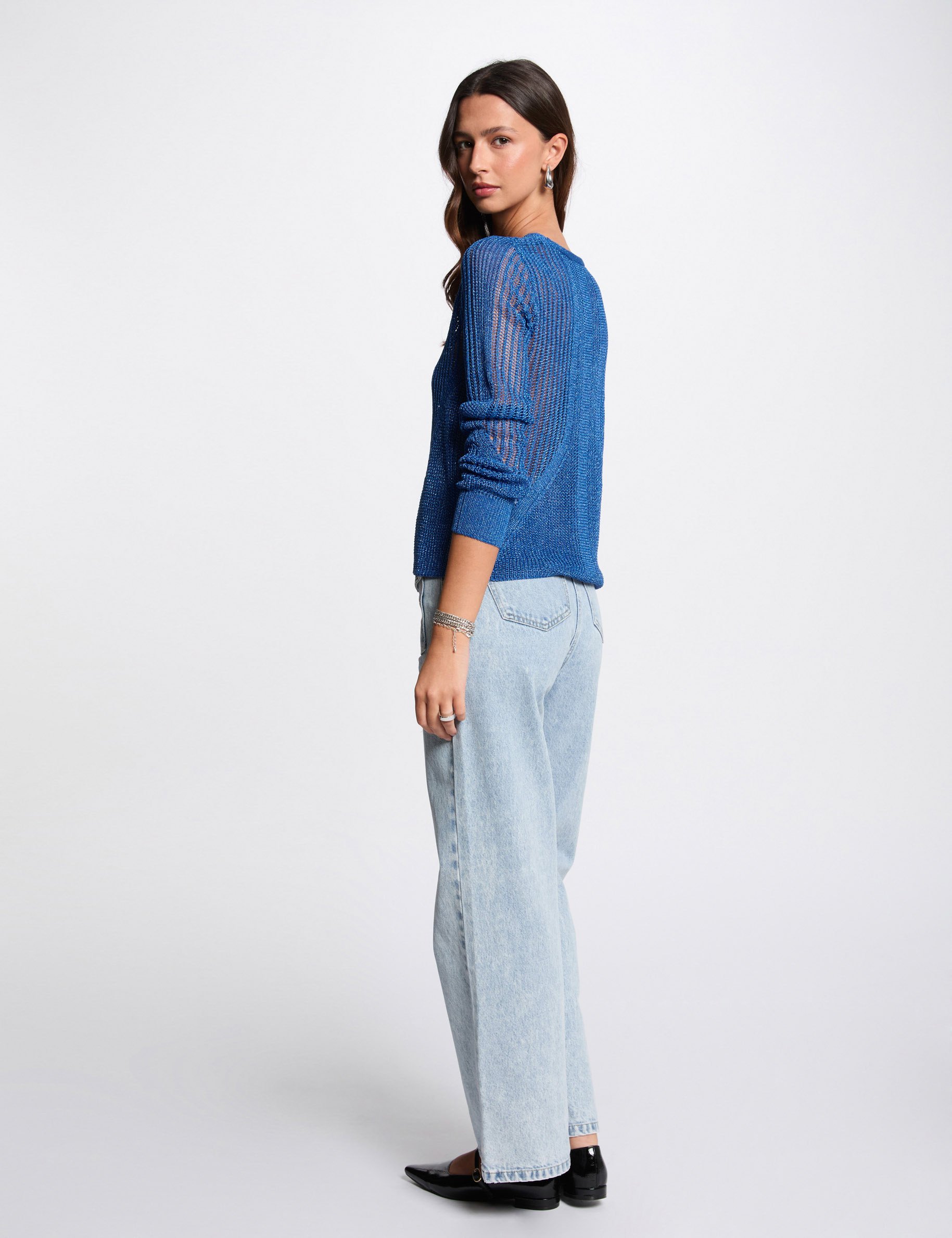 openwork long sleeved cardigan electric blue women Openwork long-sleeved cardigan electric blue women