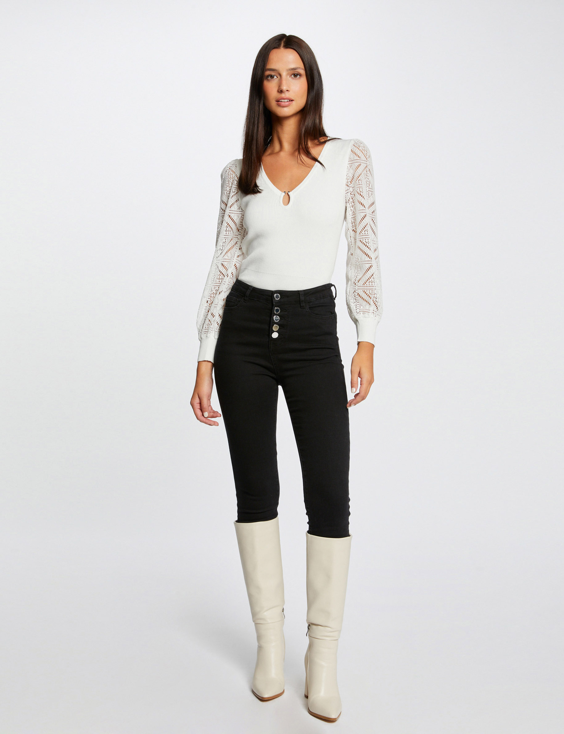 Jumper with laced long-sleeved ecru ladies'