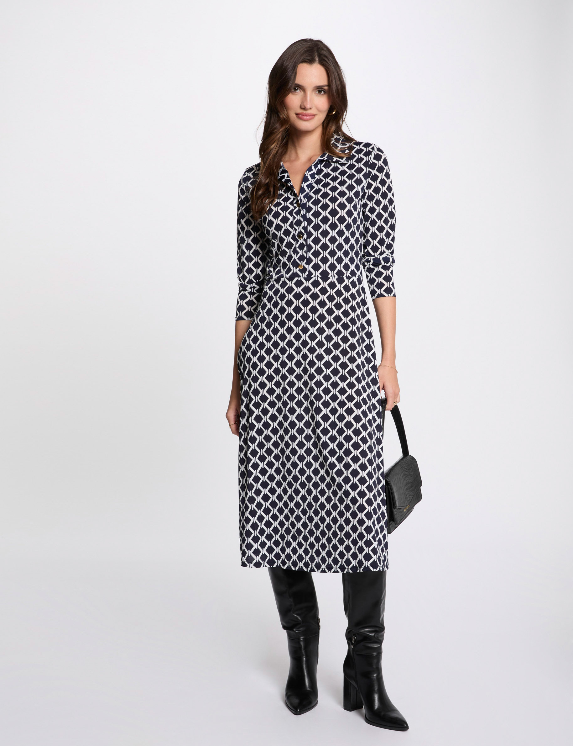 robe midi droite imprimee bleu marine femme Robe midi droite imprimée bleu marine femme