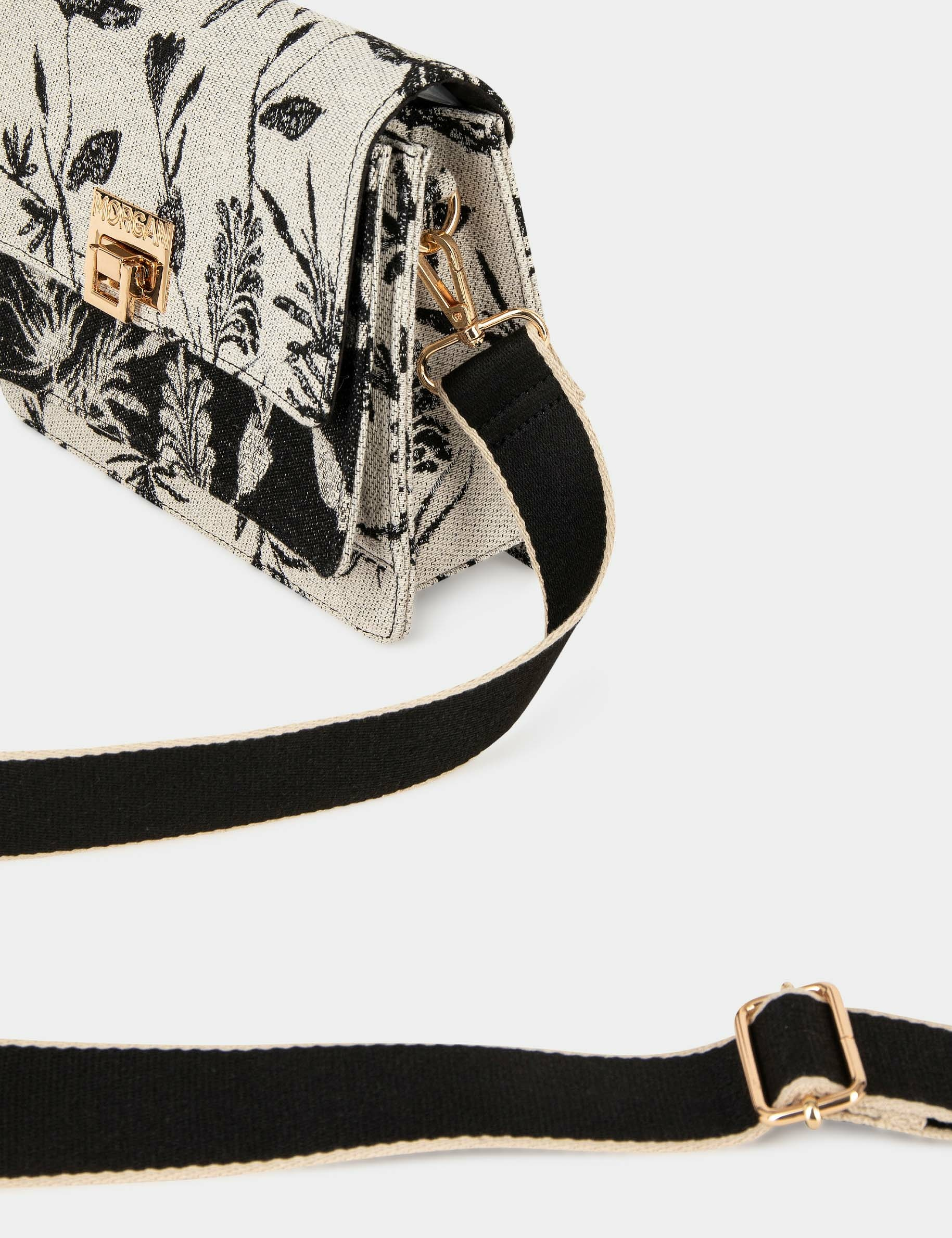 Flap bag with vegetal print black ladies'