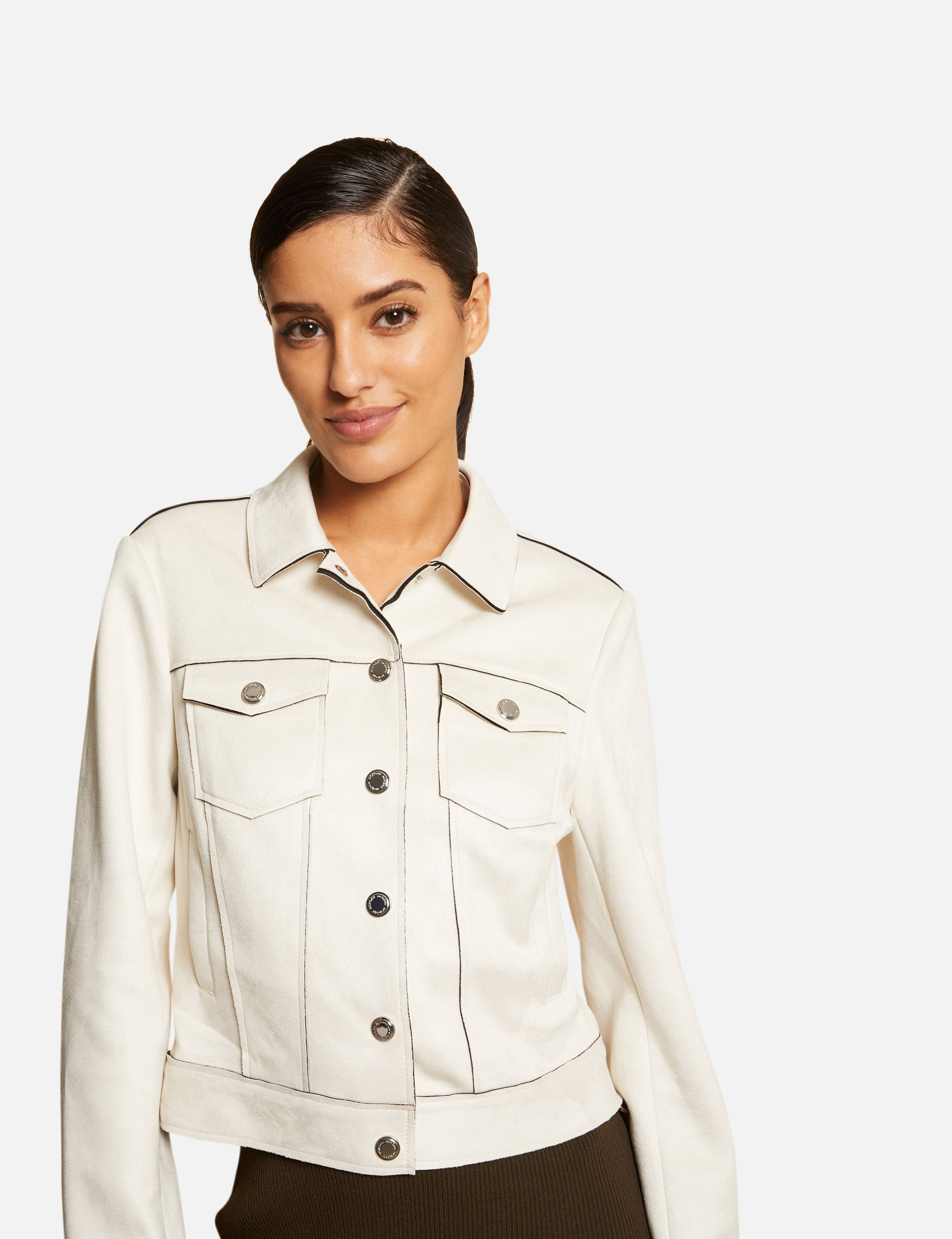 Straight buttoned jacket suede effect ladies' Straight buttoned jacket suede effect ladies'