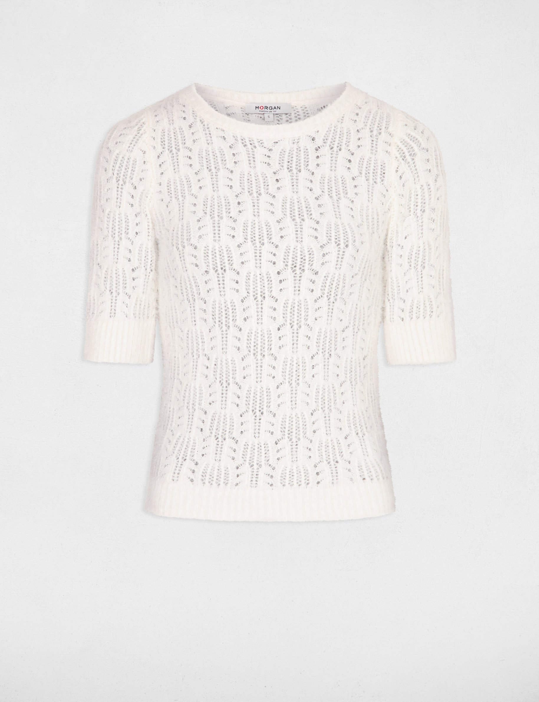 short sleeved openwork jumper ivory women Short-sleeved openwork jumper ivory women