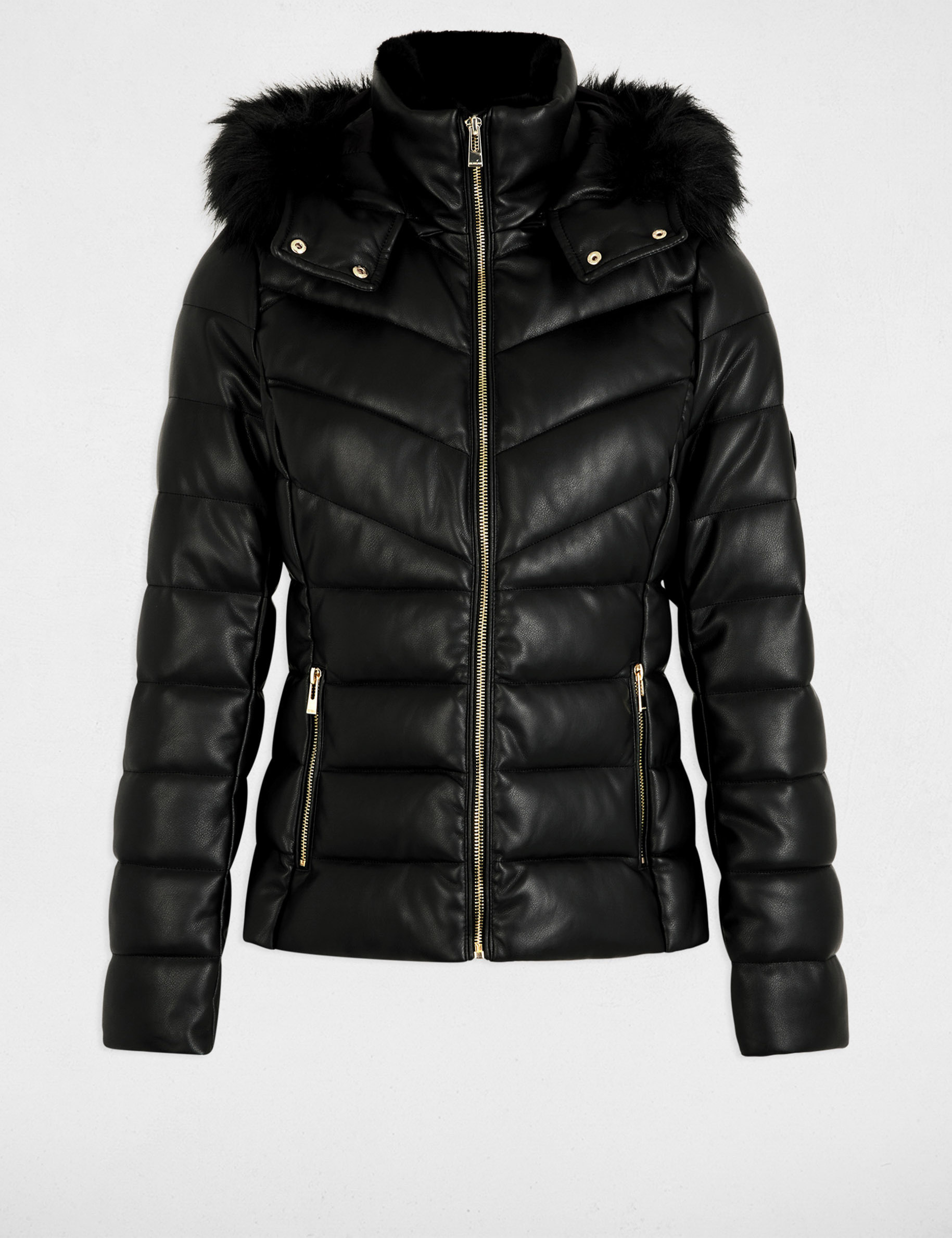 faux leather padded jacket black women Faux leather padded jacket black women