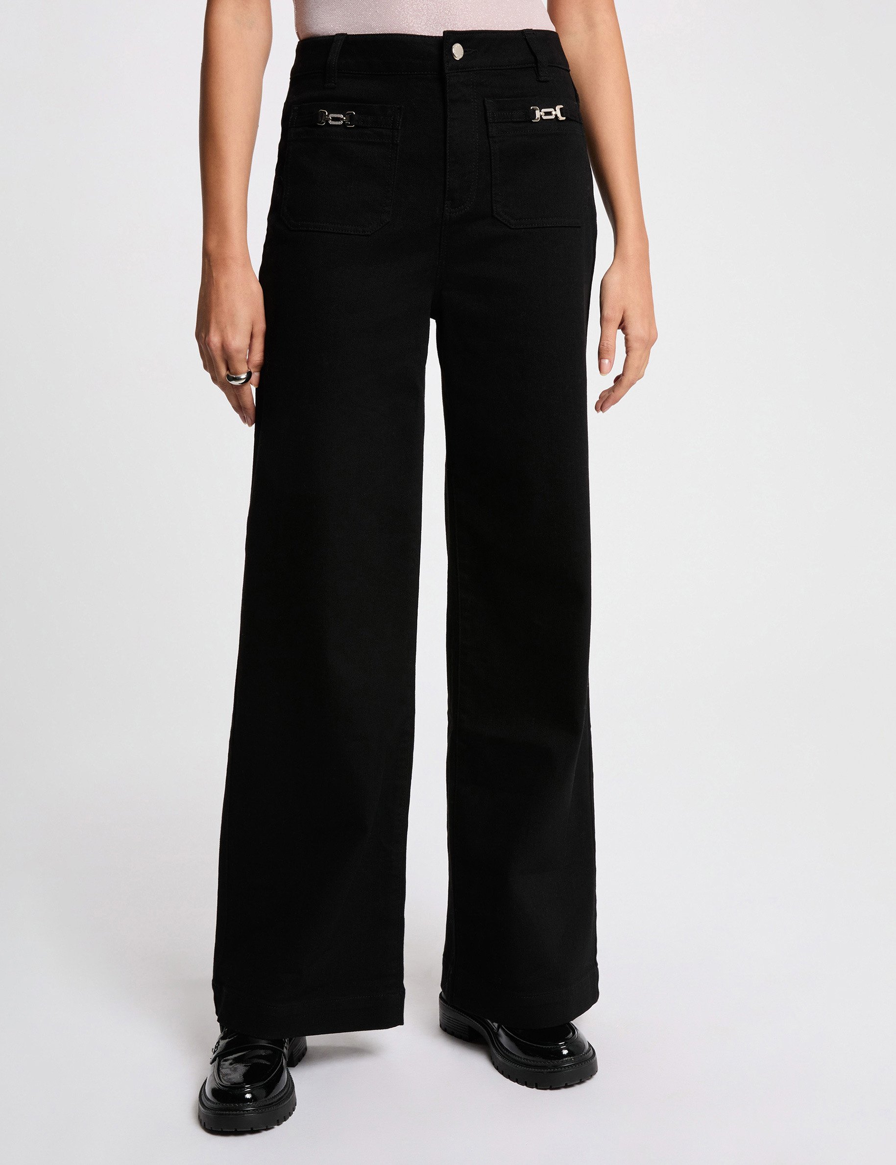 high waisted wide leg jeans black women High-waisted wide-leg jeans black women