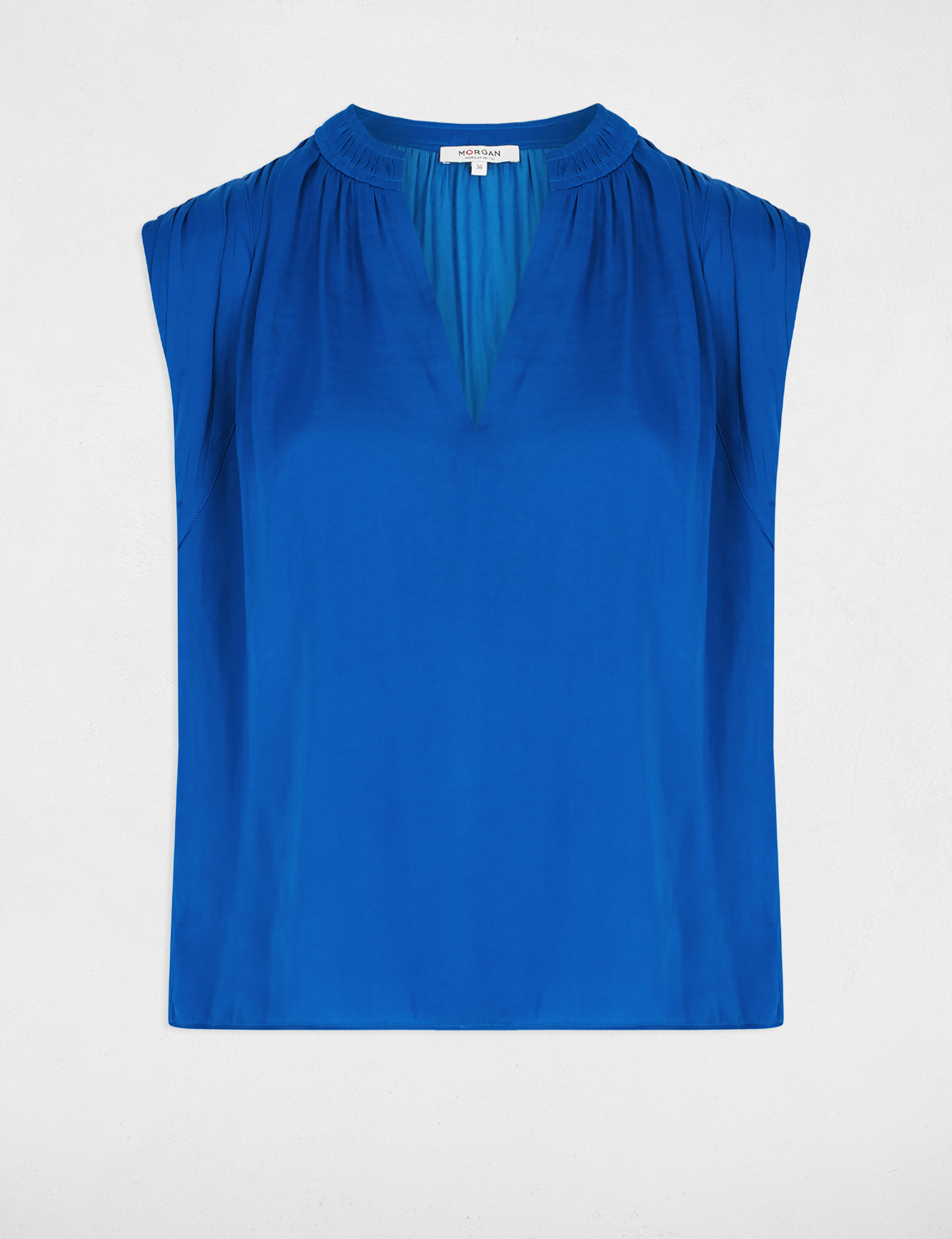 satin short sleeved blouse electric blue women Satin short-sleeved blouse electric blue women