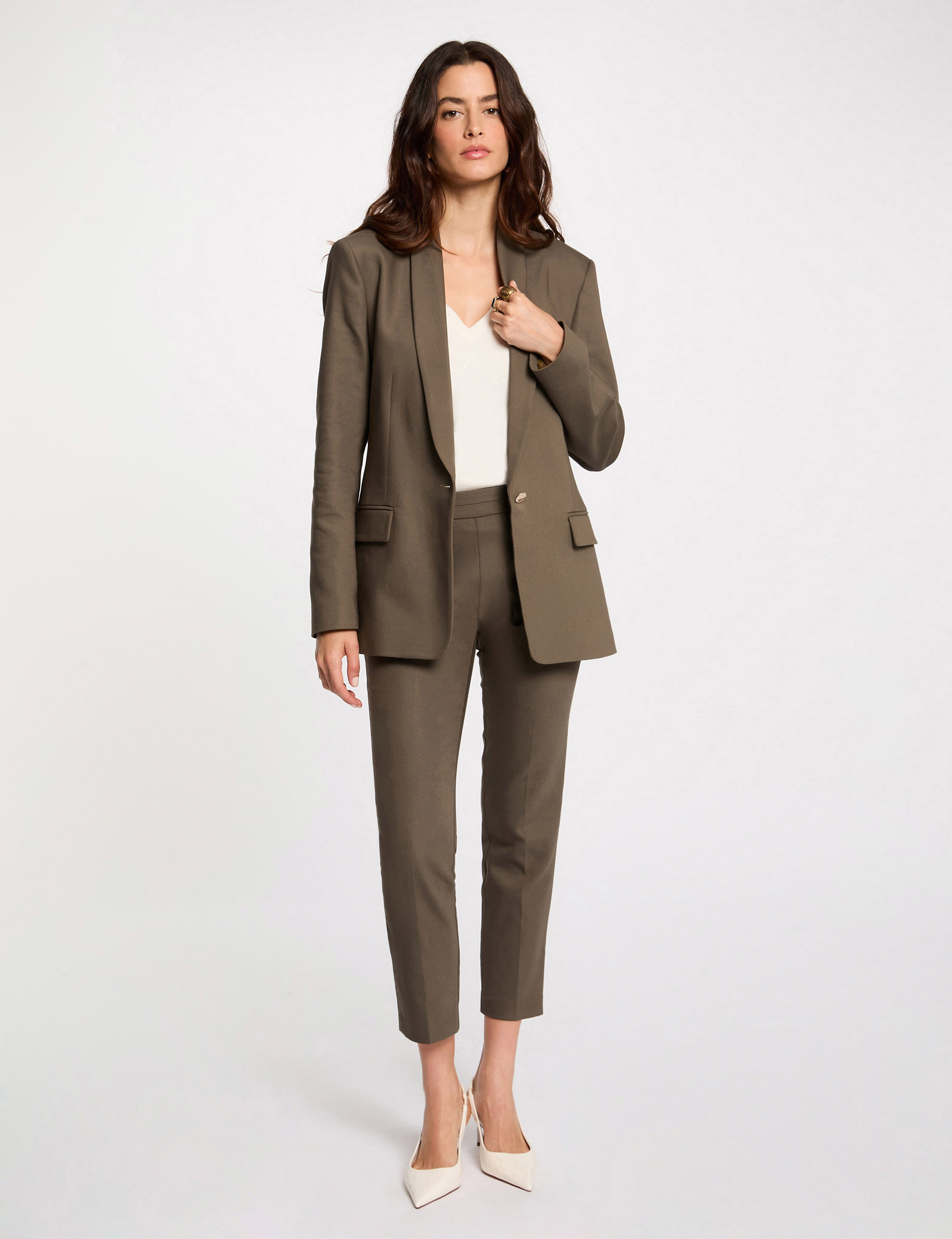 cropped cigarette trousers khaki green women Cropped cigarette trousers khaki green women