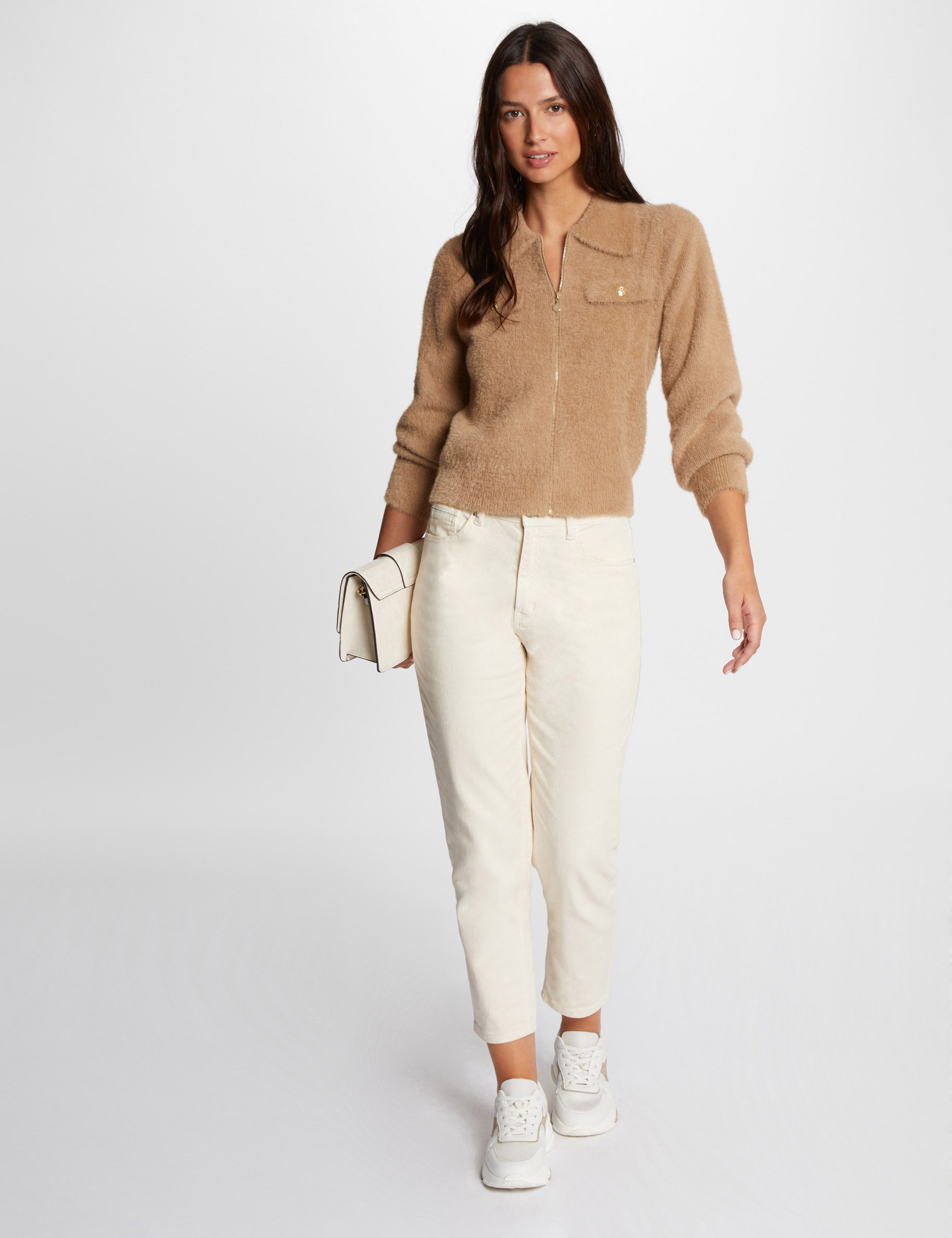 long sleeved cardigan with lapel collar camel women Long-sleeved cardigan with lapel collar camel women