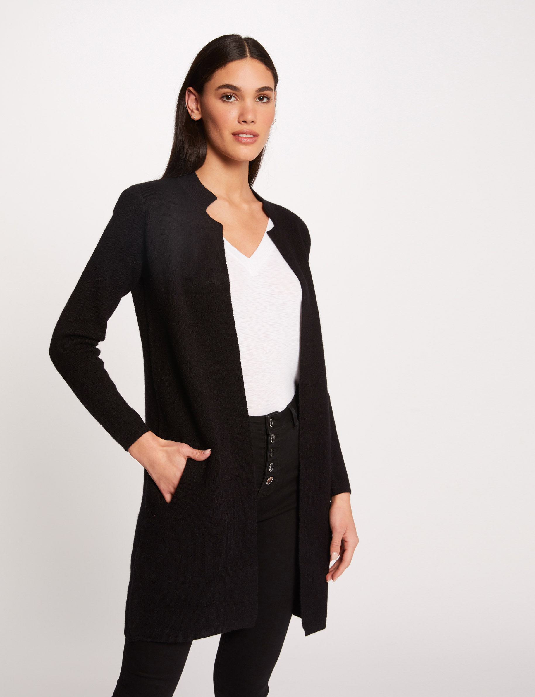 Straight Knit Vest with Notched Collar dark grey women