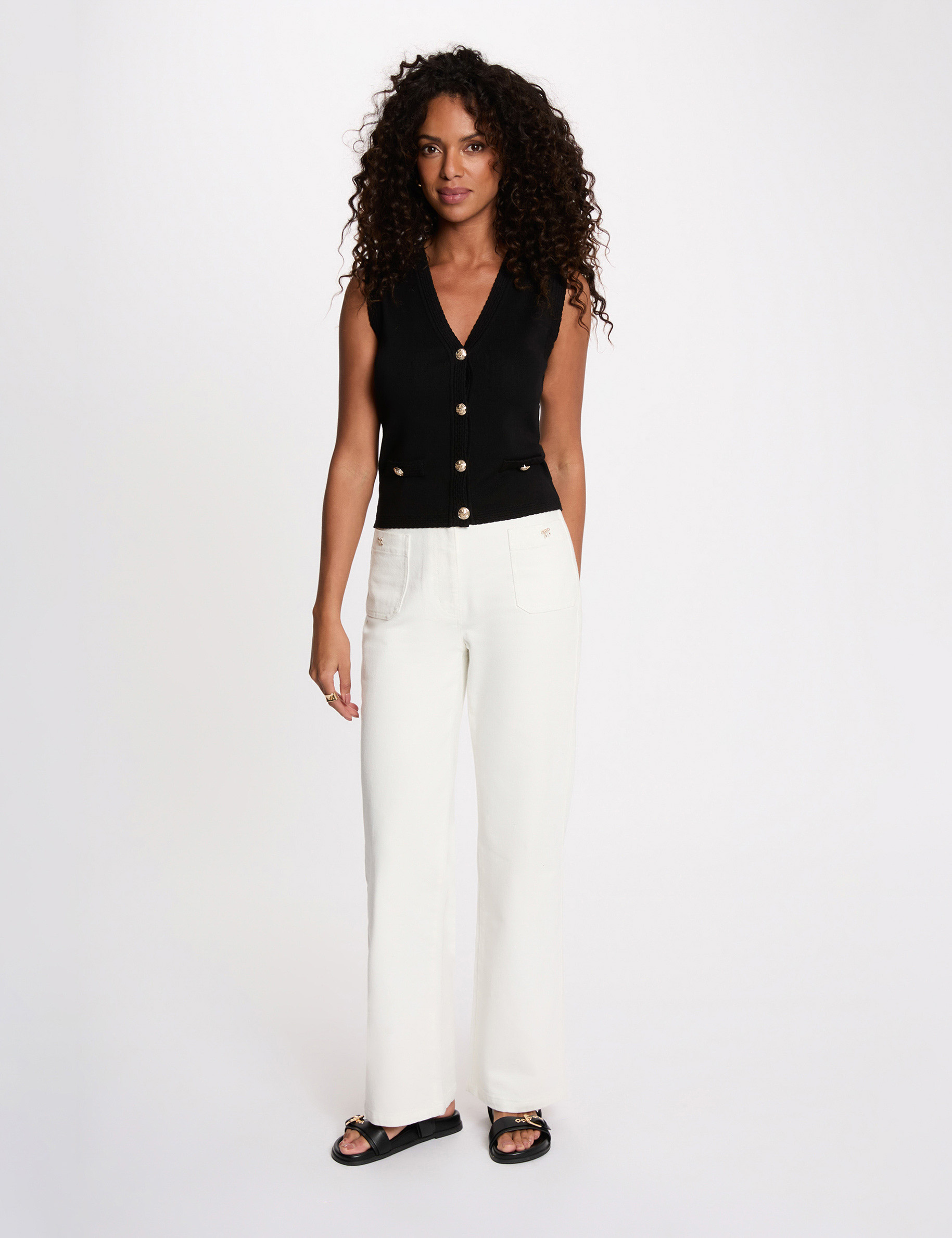 Sleeveless V-neck cardigan black women