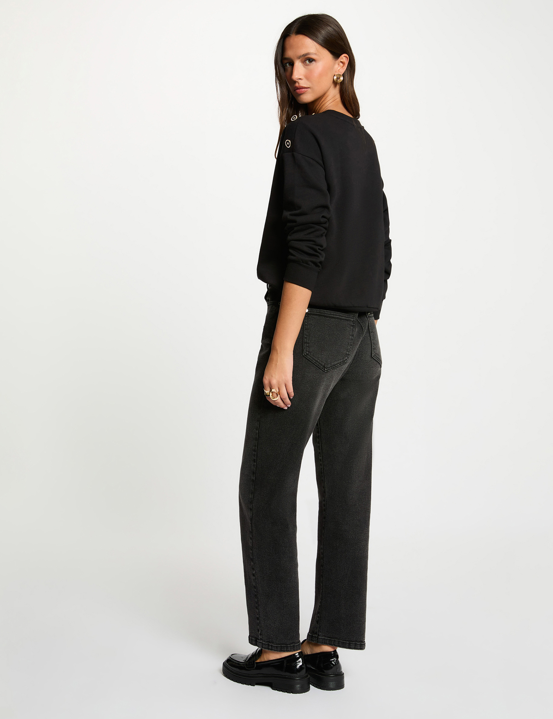 printed sweatshirt with round neck black women Printed sweatshirt with round neck black women