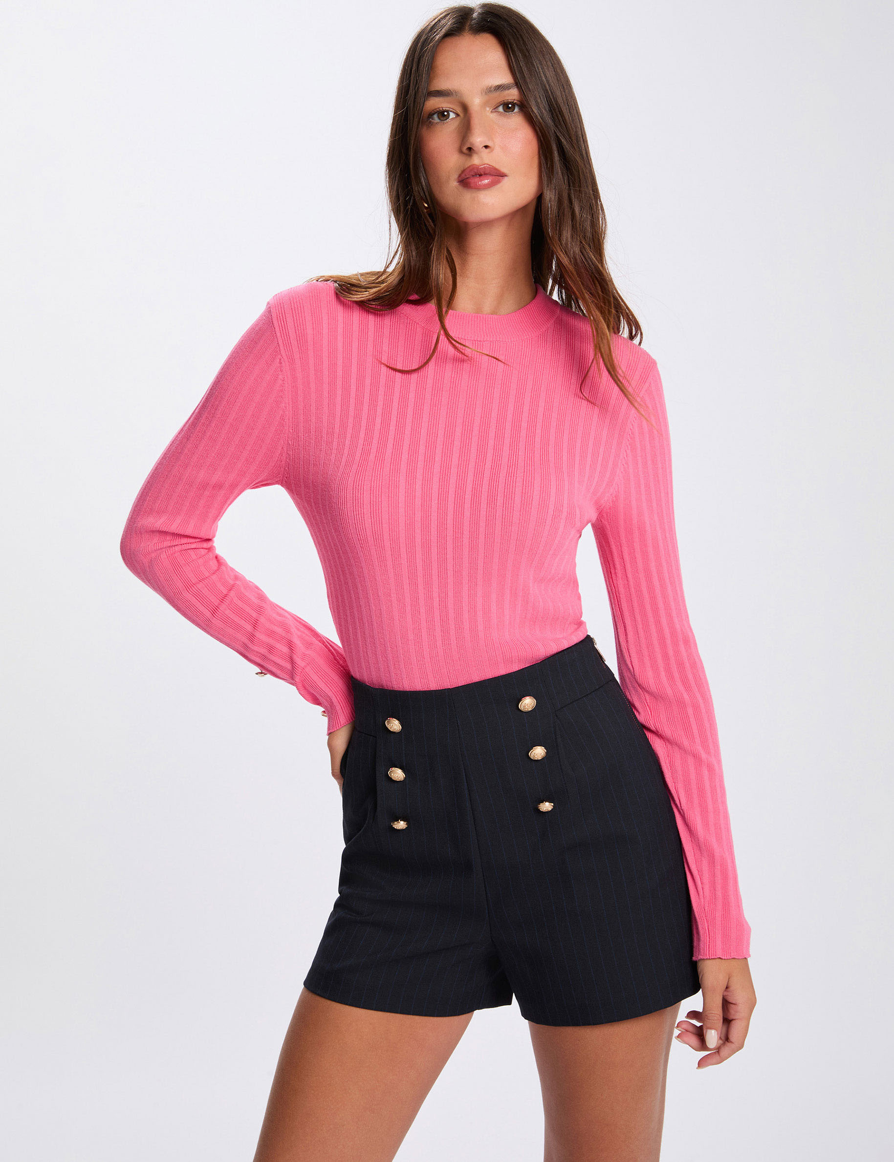 high waisted shorts with buttons navy blue women High-waisted shorts with buttons navy blue women