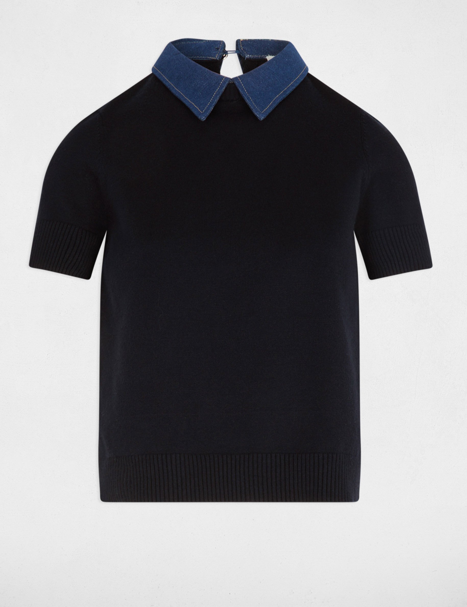 Sweater with a folded collar navy blue women