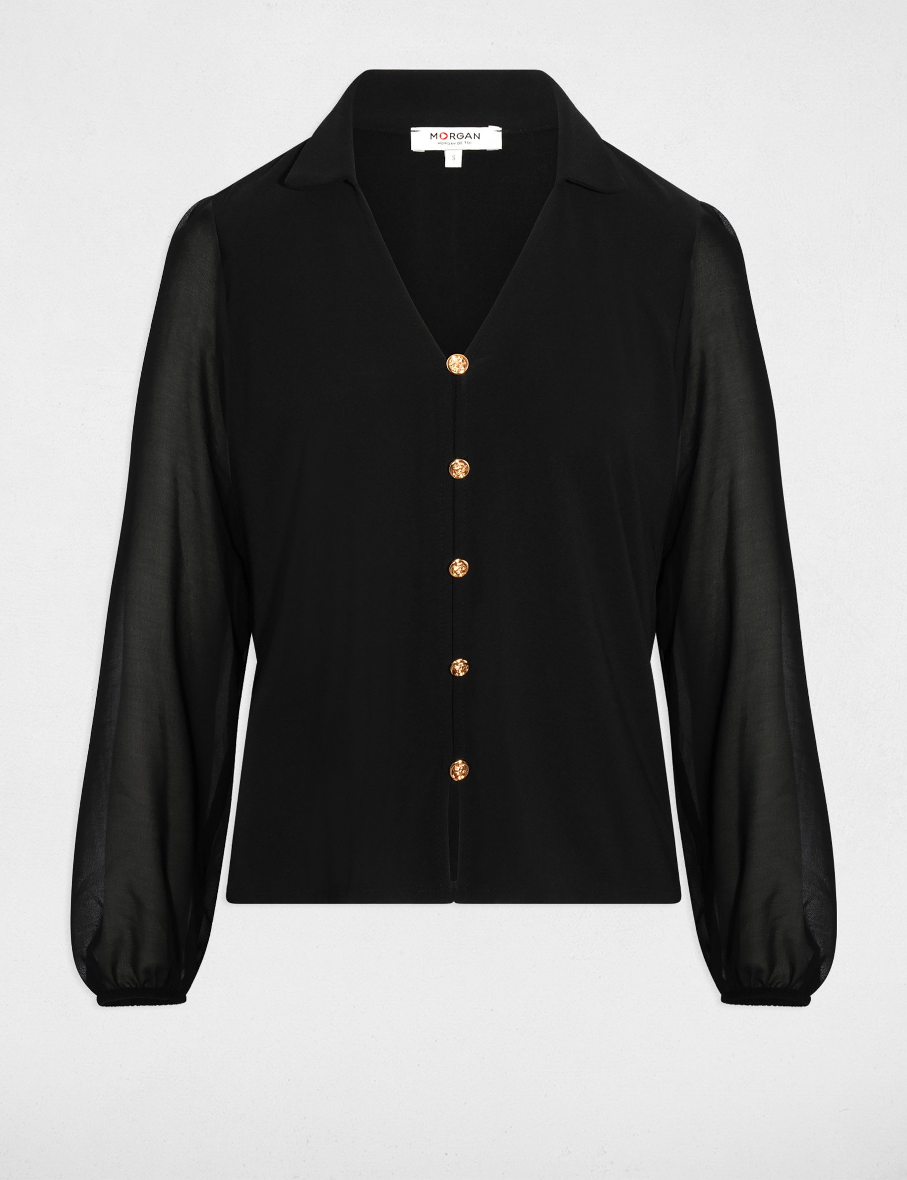 Buttoned voile t-shirt black women
