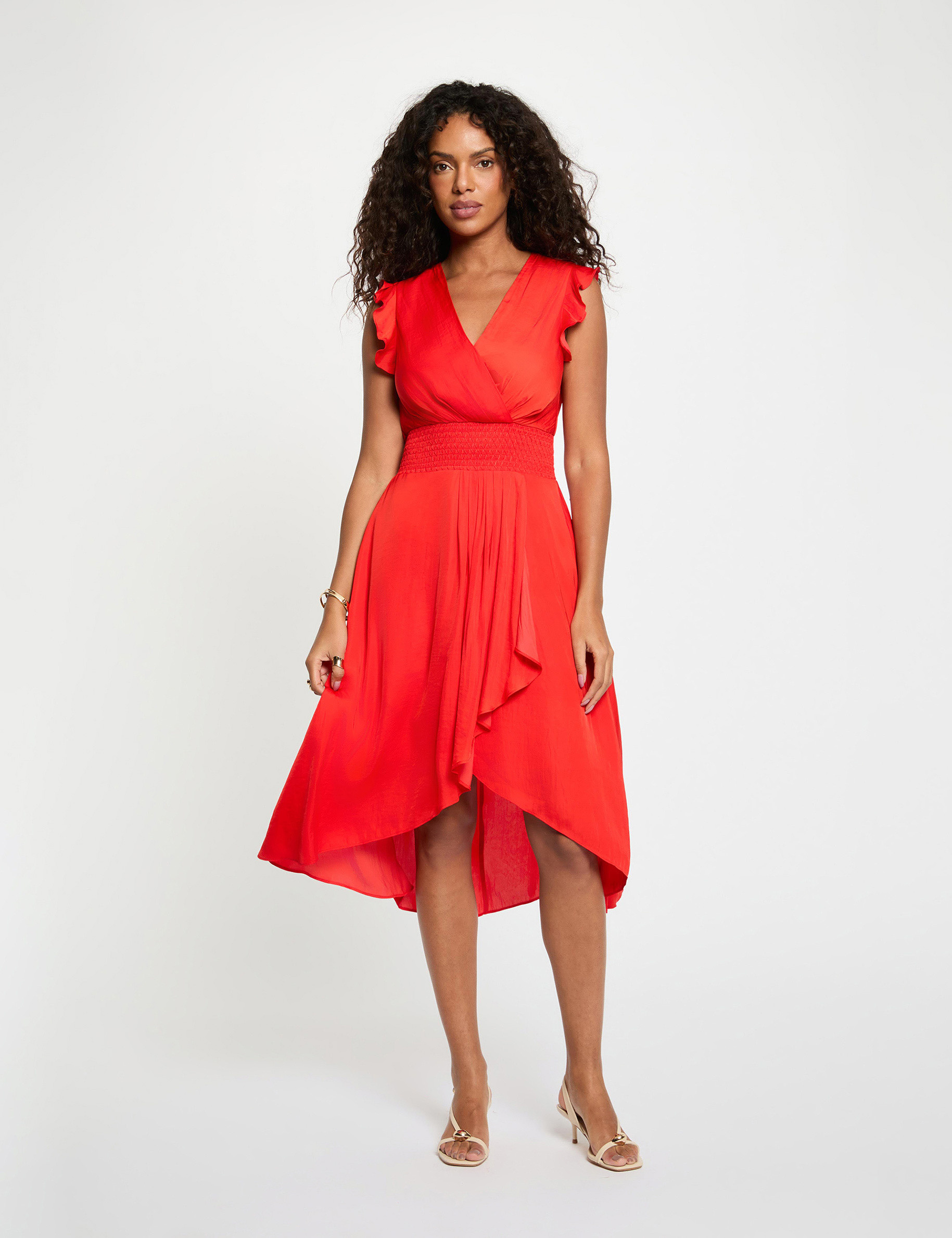Sleeveless loose straight dress bright red women