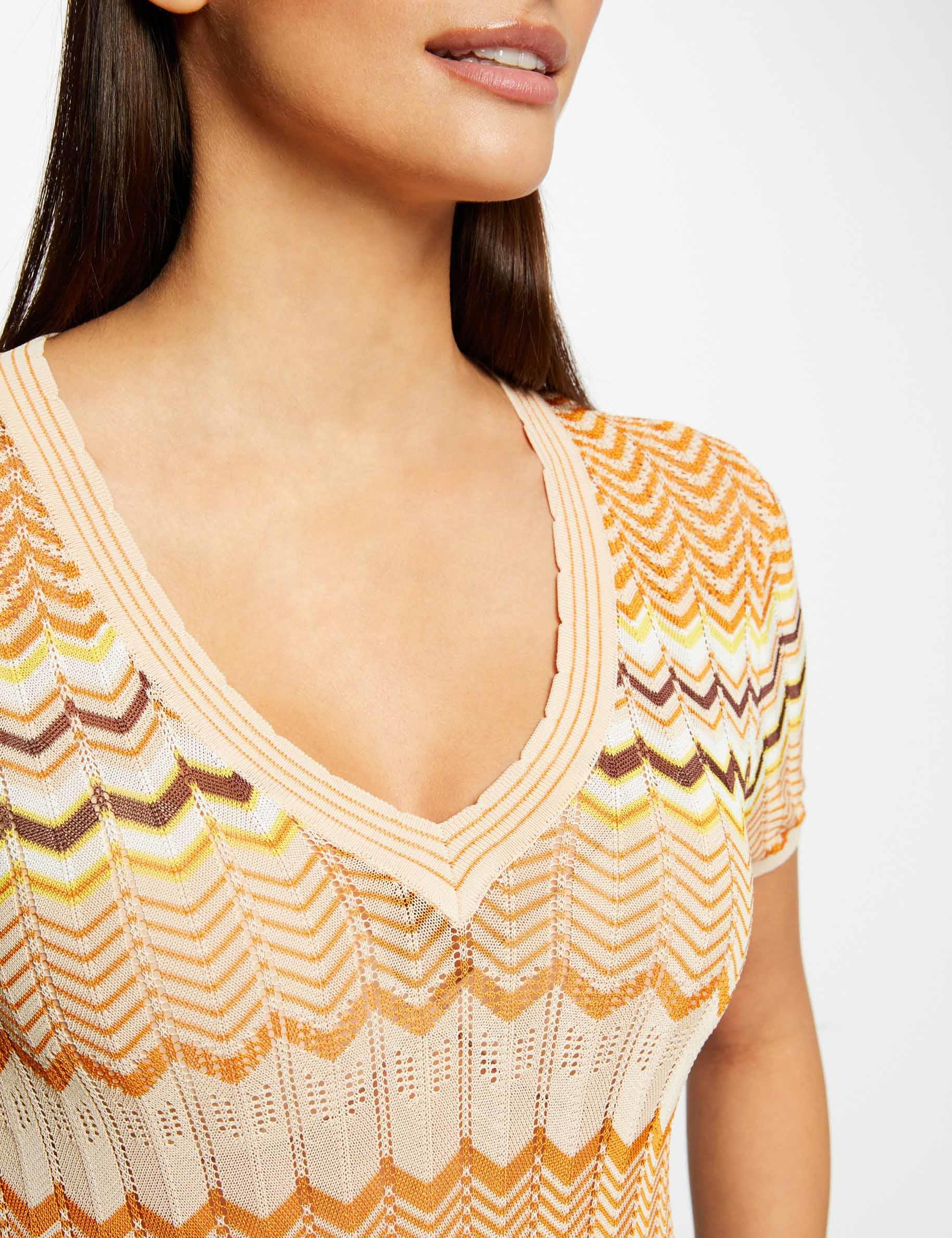 Short-sleeved jumper chevron print orange ladies'