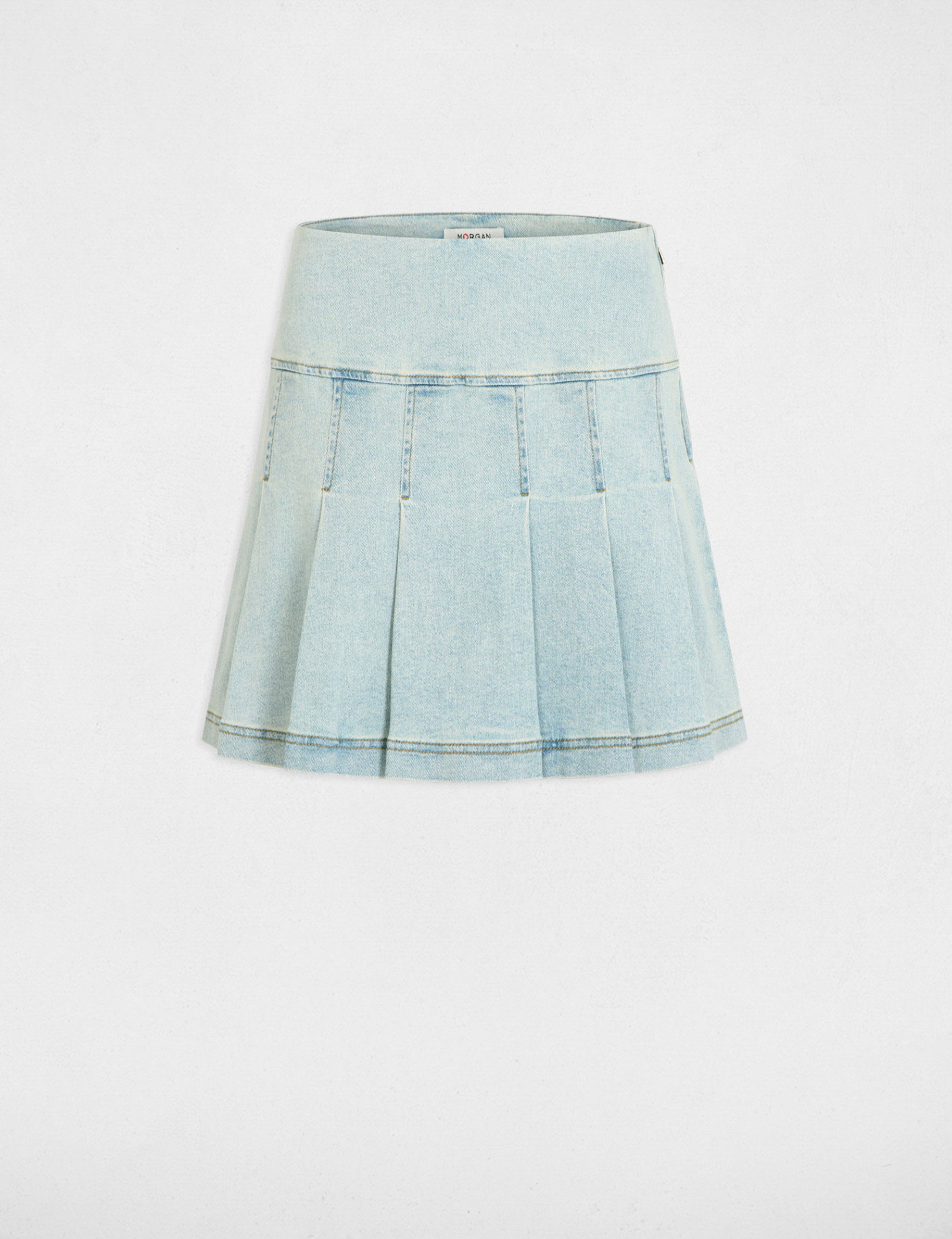 Pleated short skirt bleach denim women