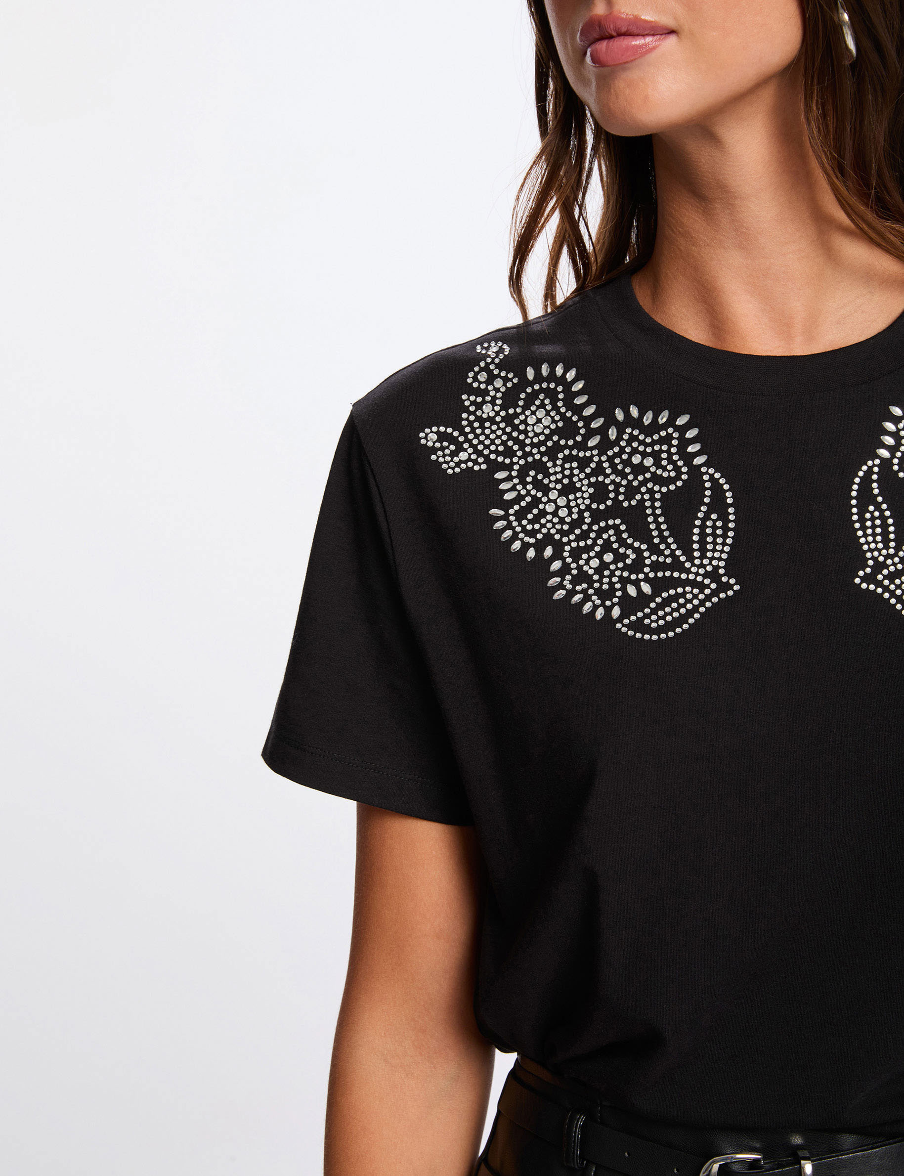 t shirt with rhinestone design black women T-shirt with rhinestone design black women
