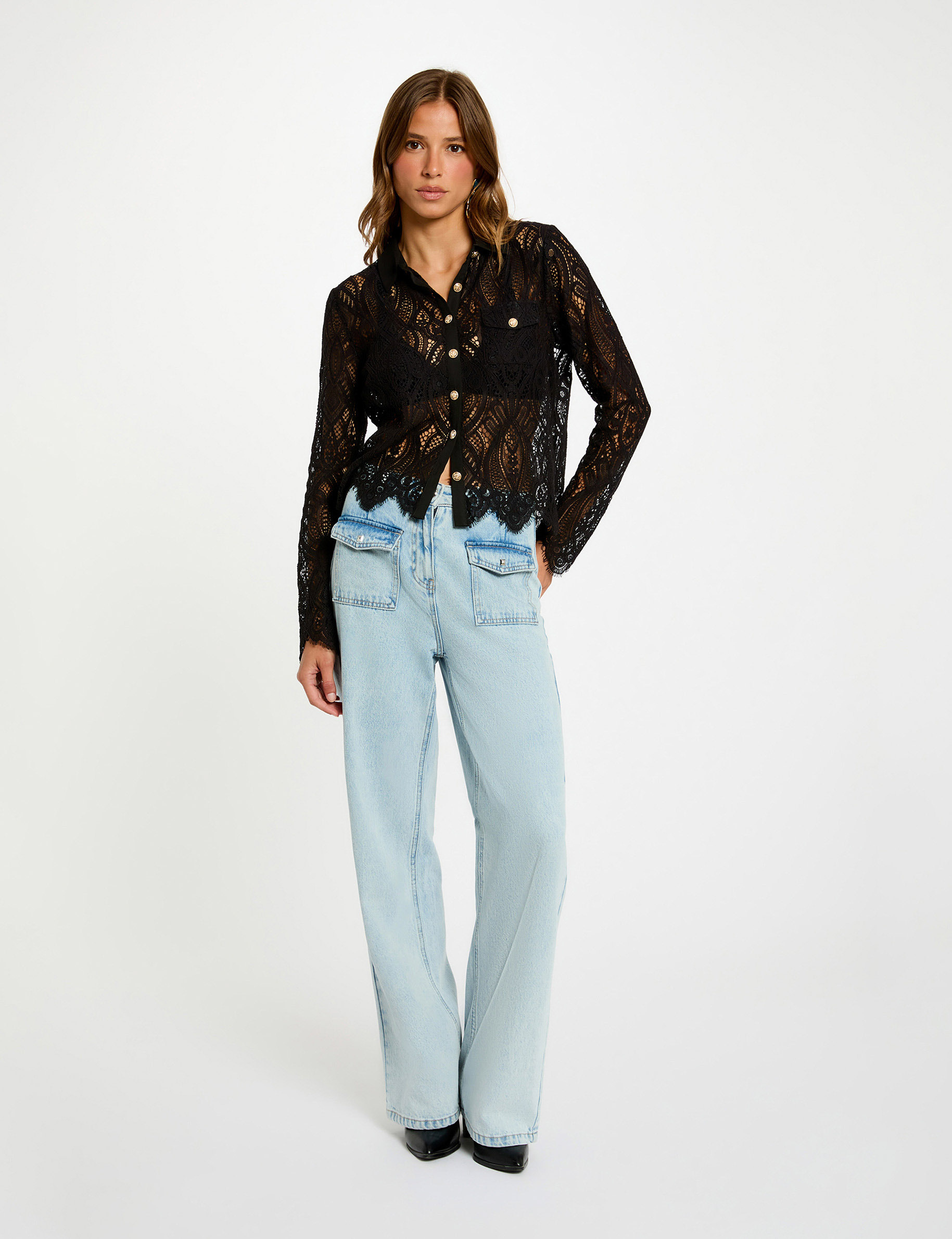 cropped lace shirt black women Cropped lace shirt black women