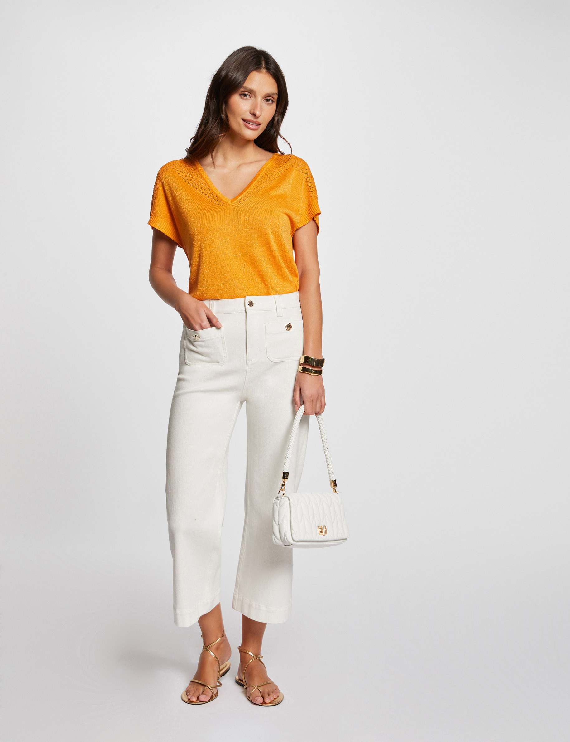 jumper v neck short sleeves orange women Jumper V-neck short sleeves orange women
