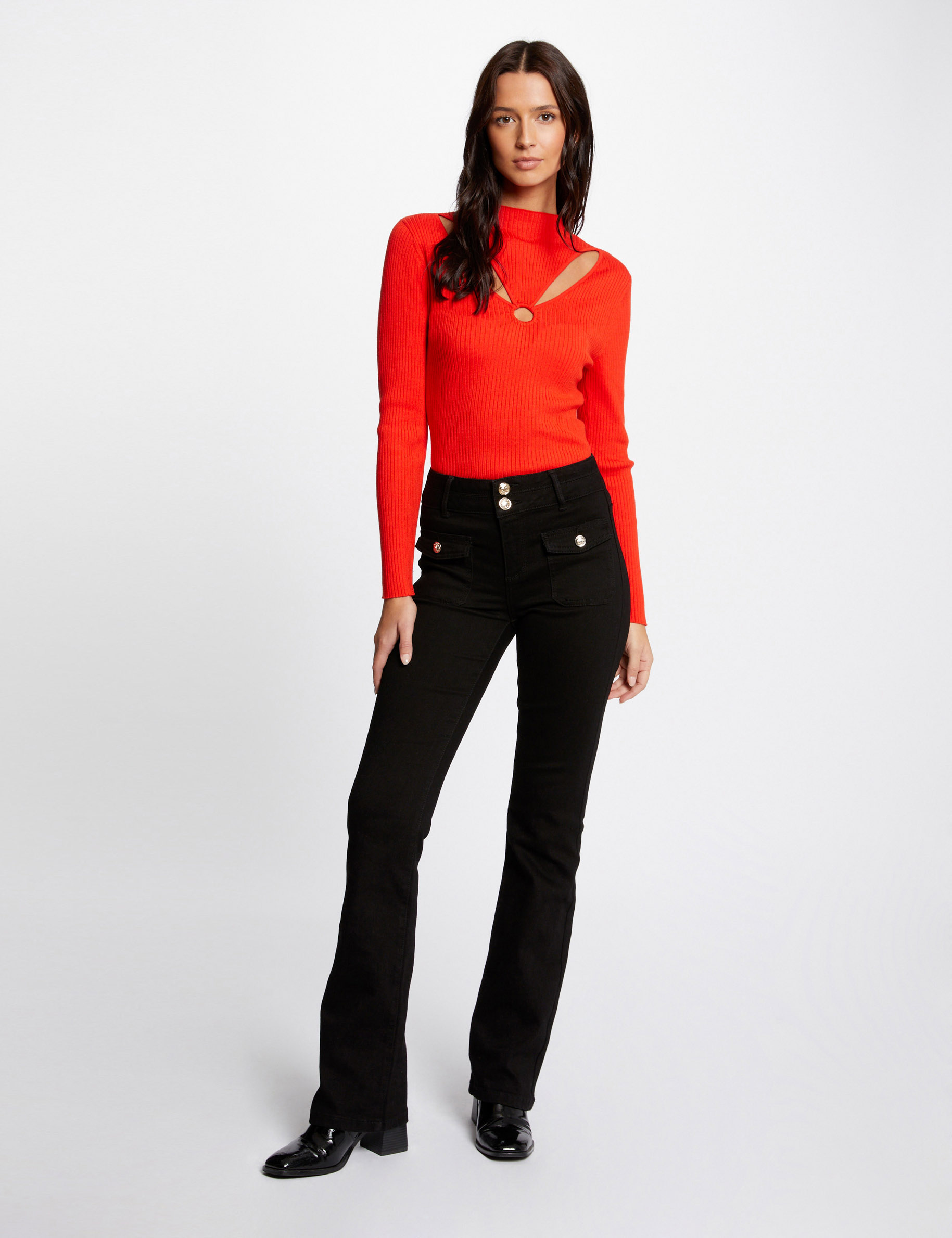 long sleeved jumper with openings orange women Long-sleeved jumper with openings orange women
