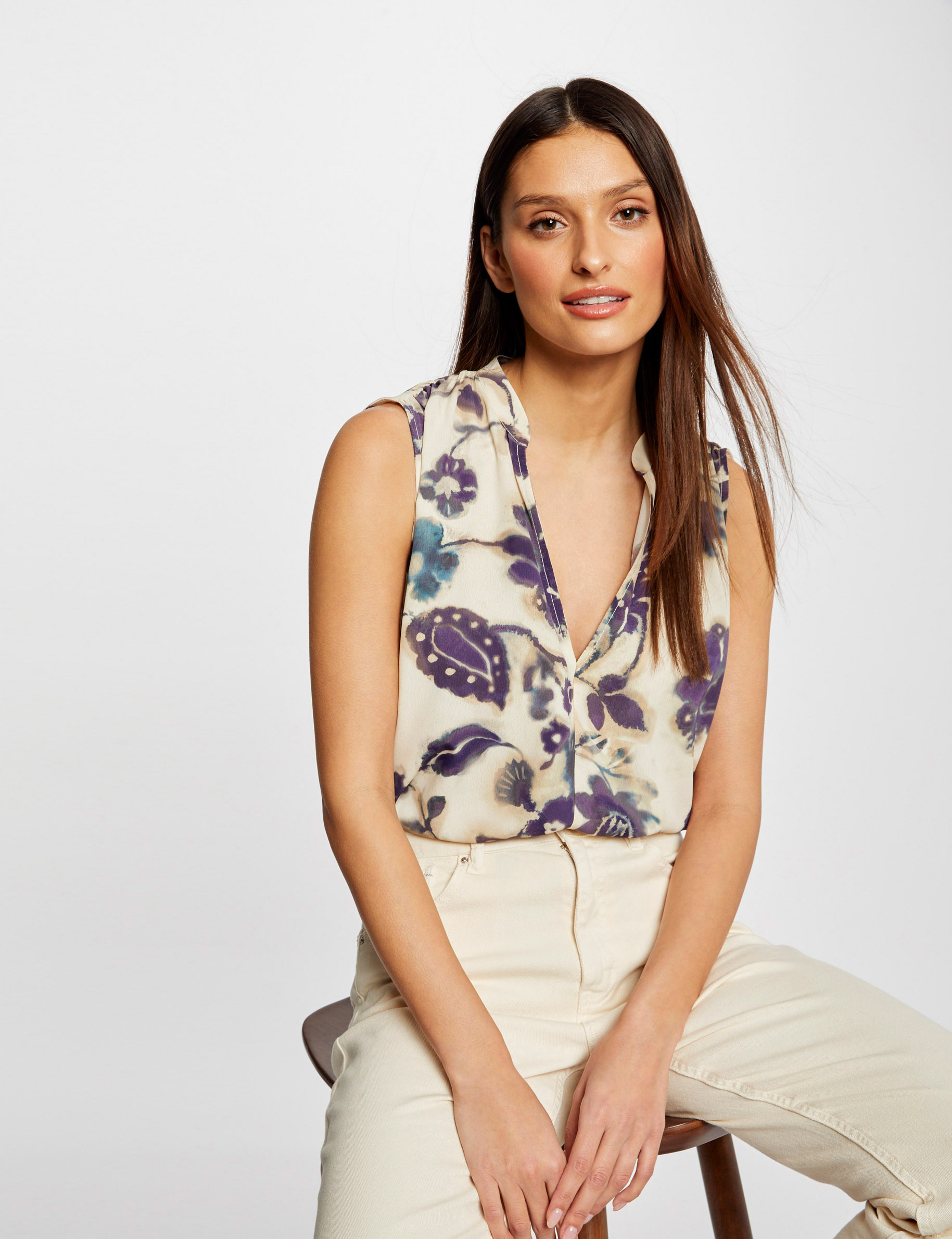 Sleeveless blouse floral print multico ladies' Sleeveless blouse floral print multico ladies'