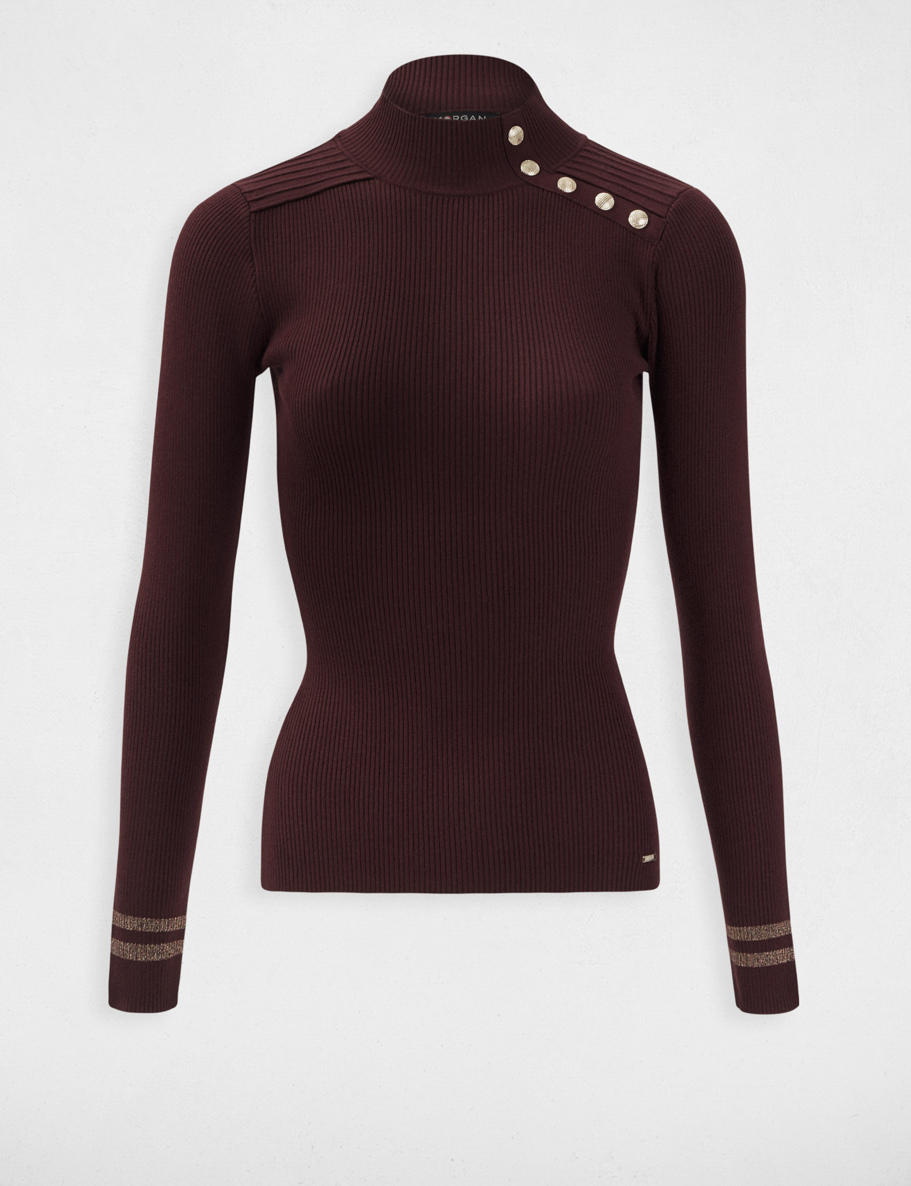 long sleeved jumper buttons and edging wine red women Long-sleeved jumper buttons and edging wine red women