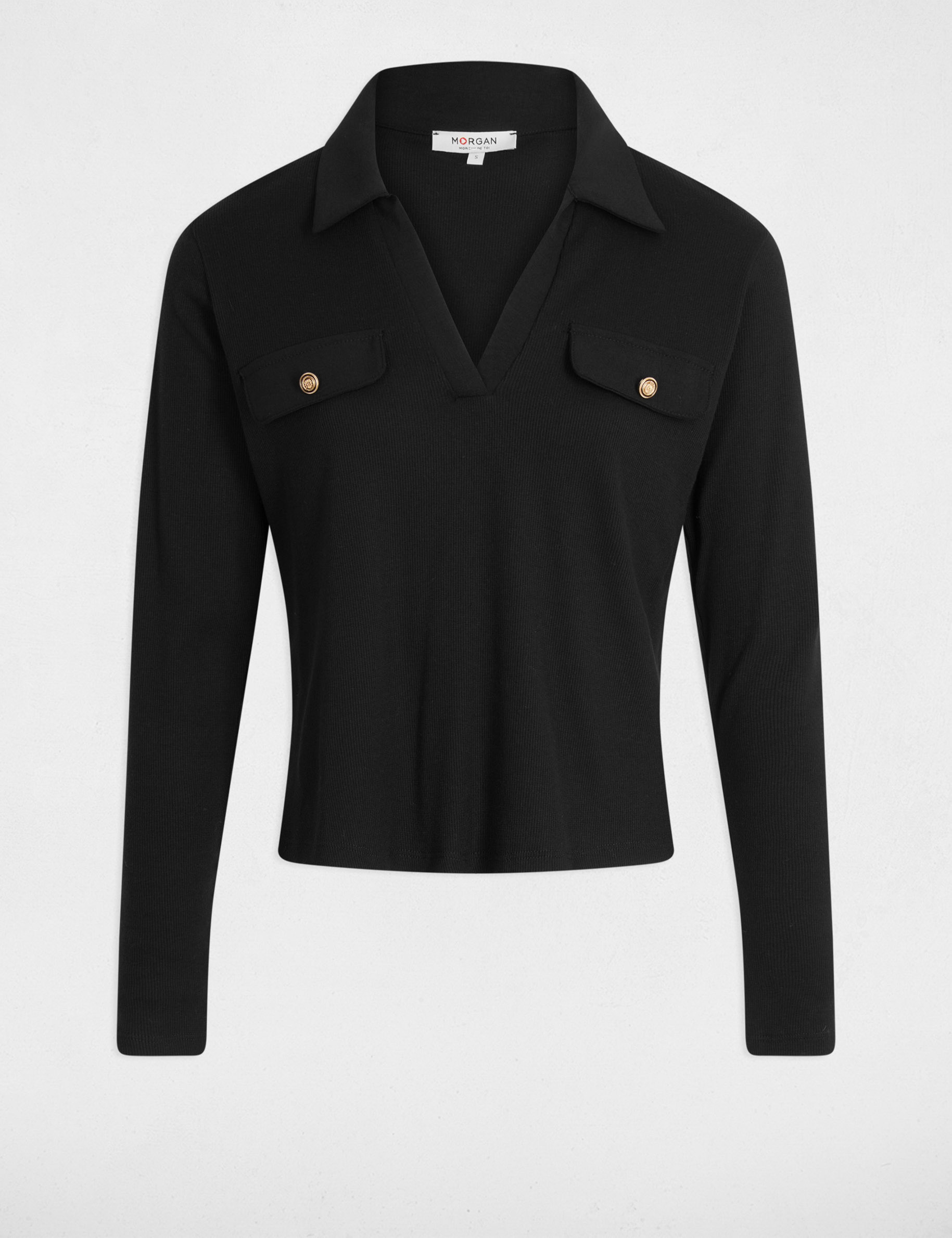 Maille col à revers noir femme