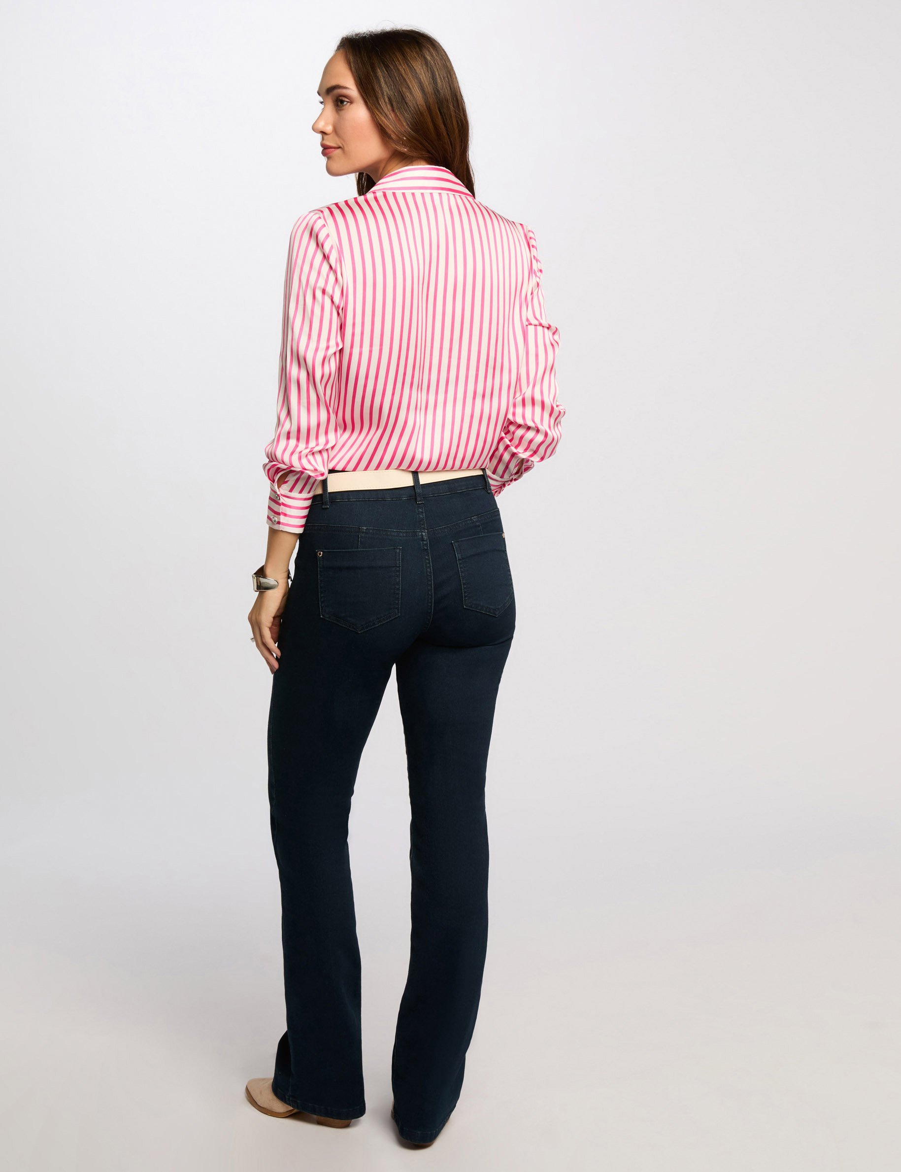 Striped long-sleeved shirt pink women