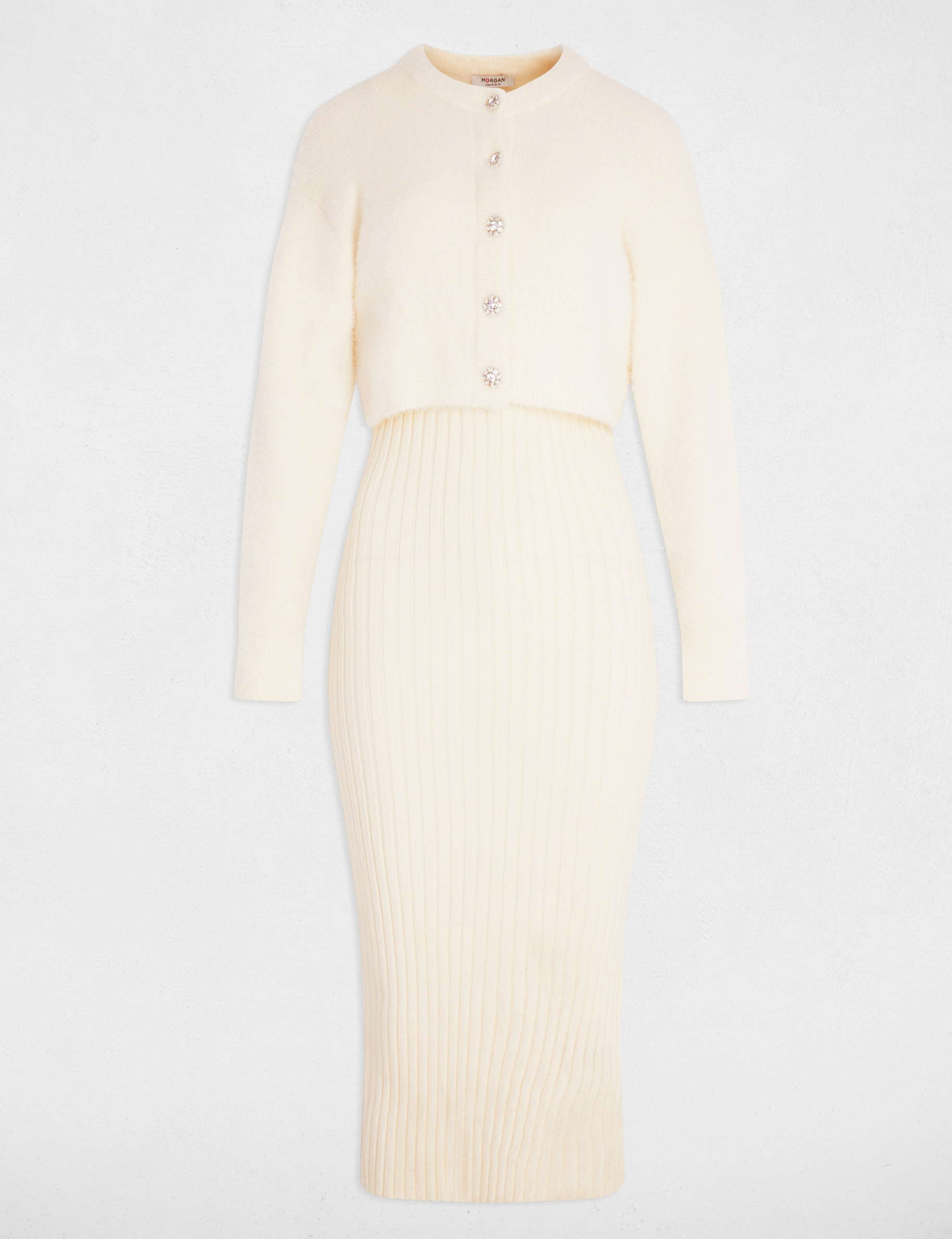 Fitted knit dress ivory women