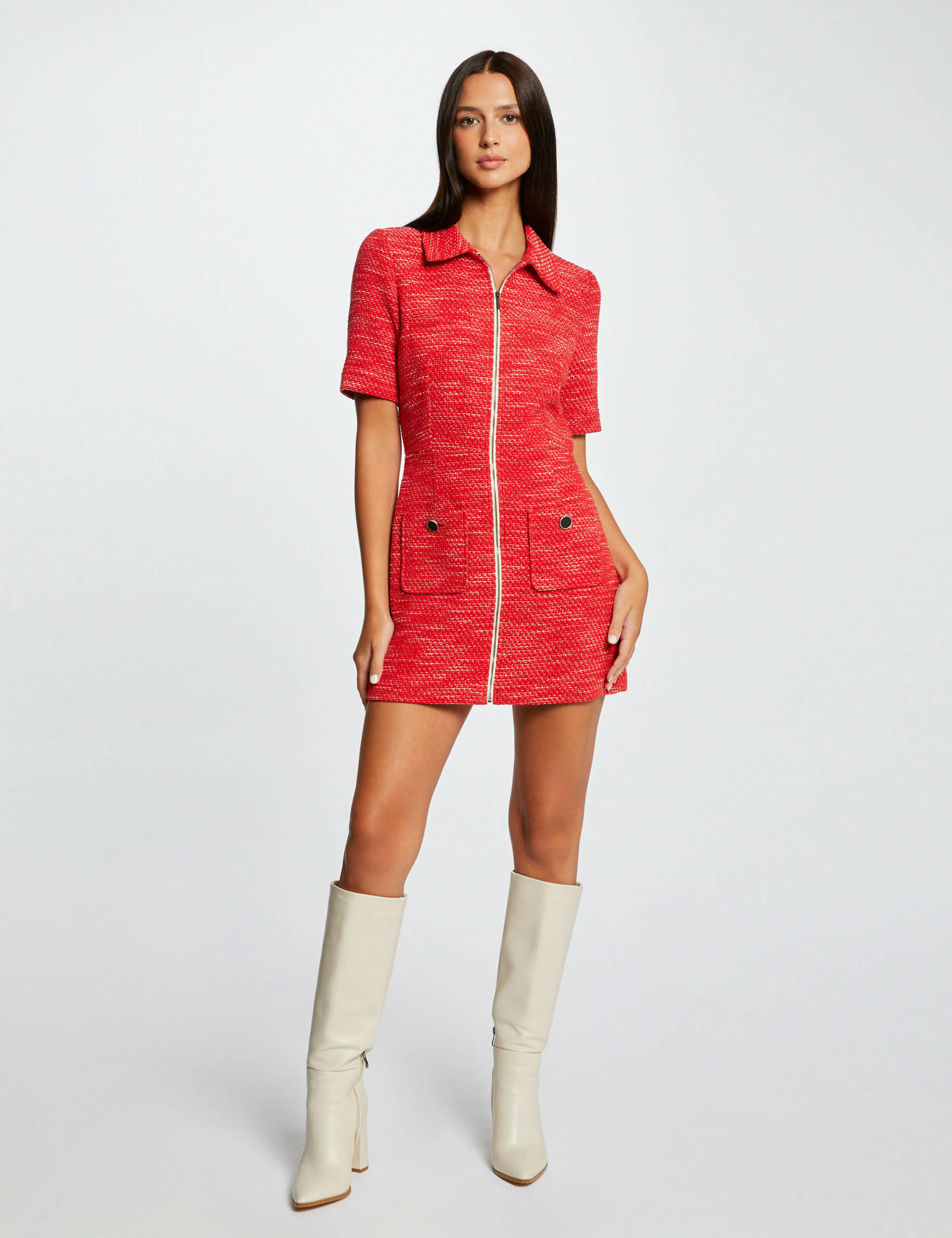 Zipped waisted dress short sleeves multico ladies'