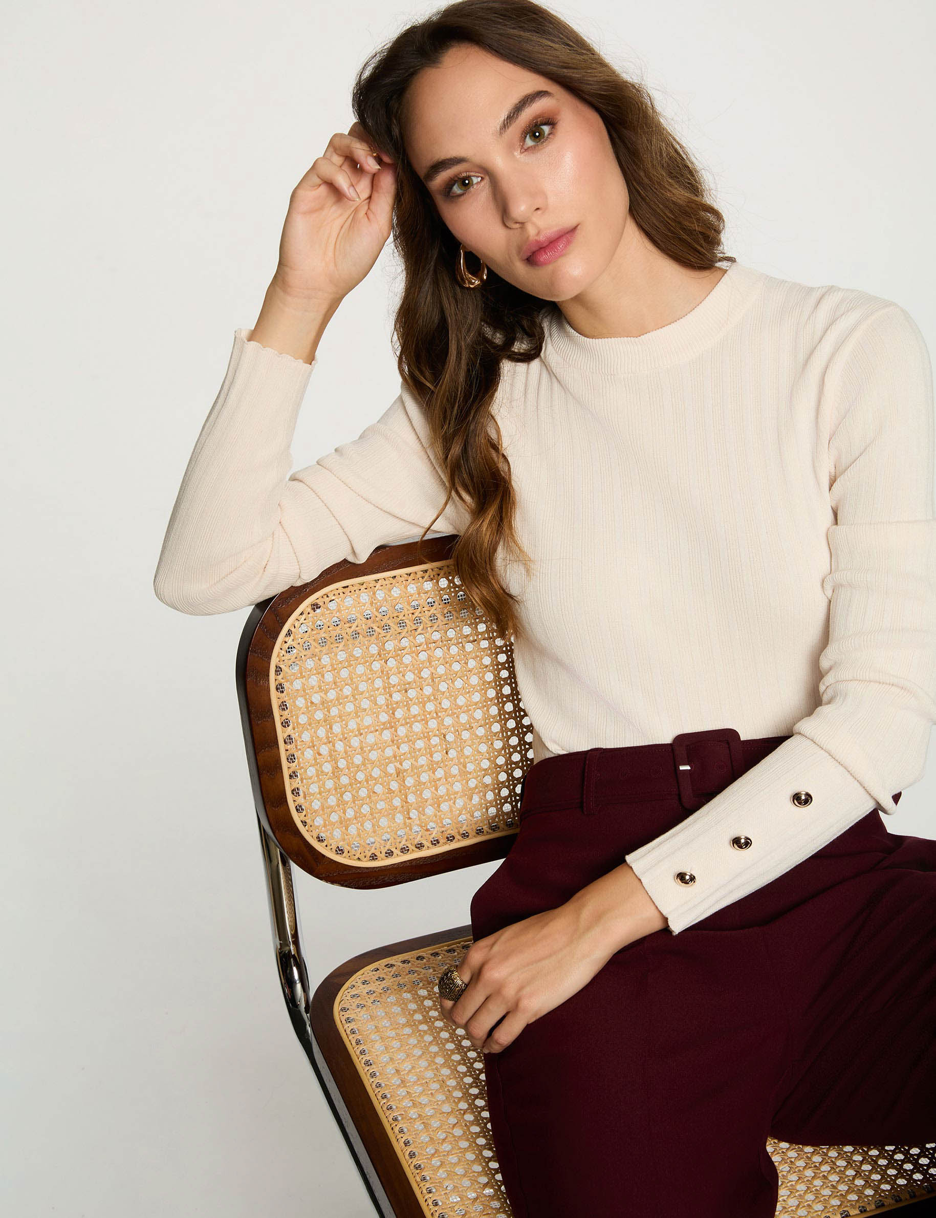 fitted sweater with high neck ivory women Fitted sweater with high neck ivory women