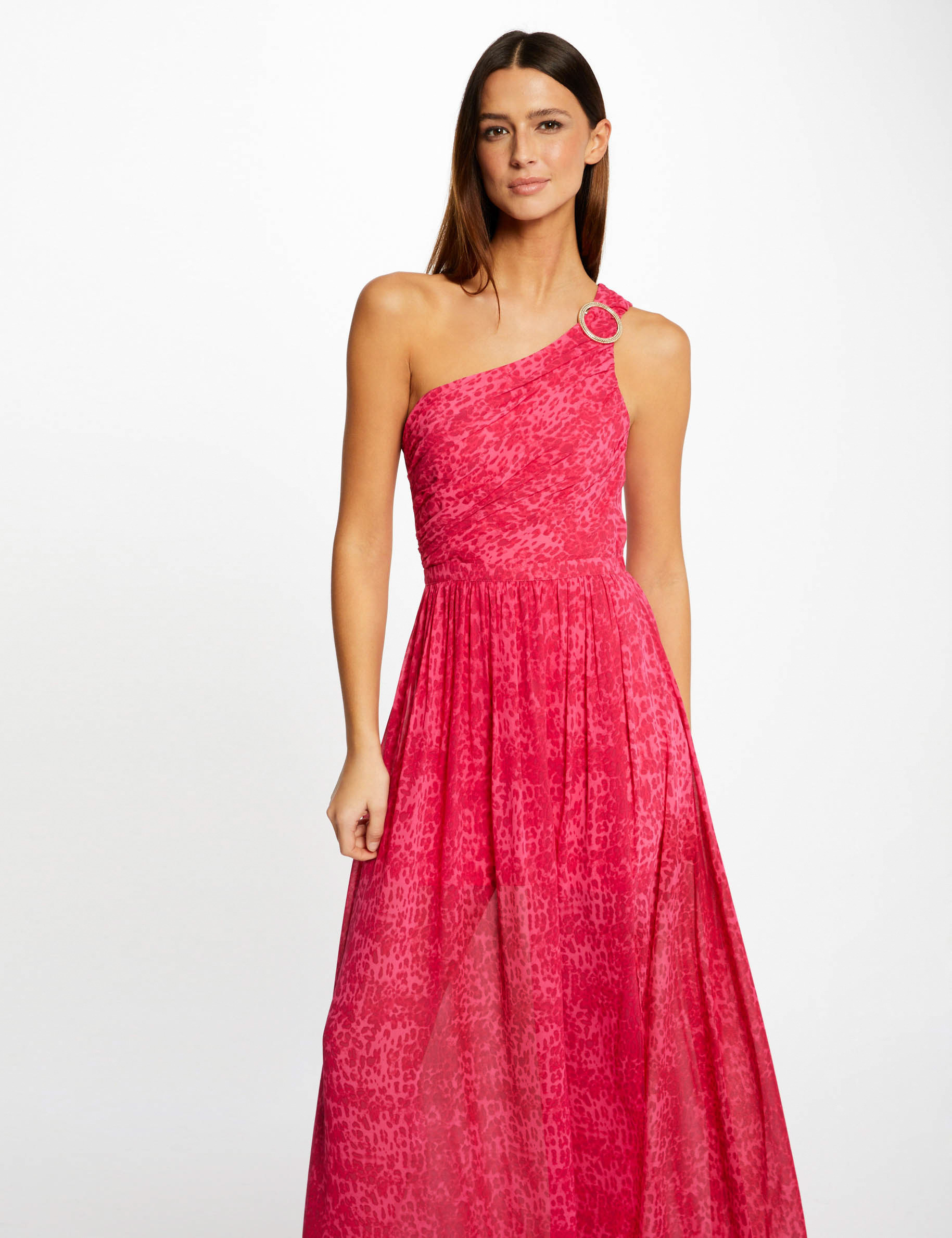 Maxi A-line dress with leopard print pink ladies'