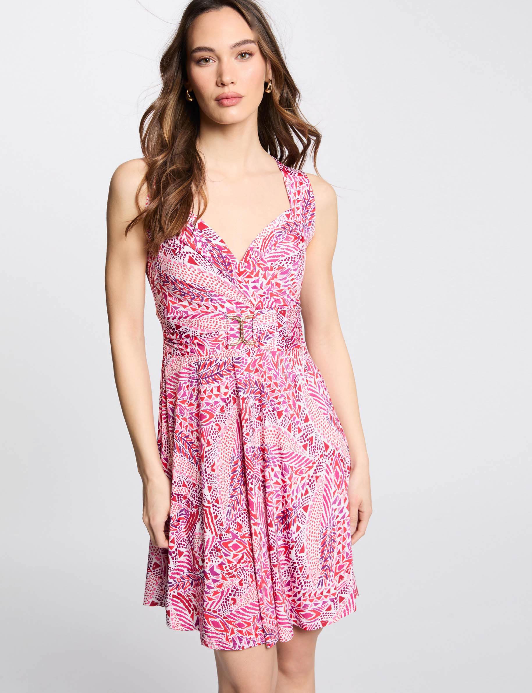 Printed waisted mini dress multicolor women