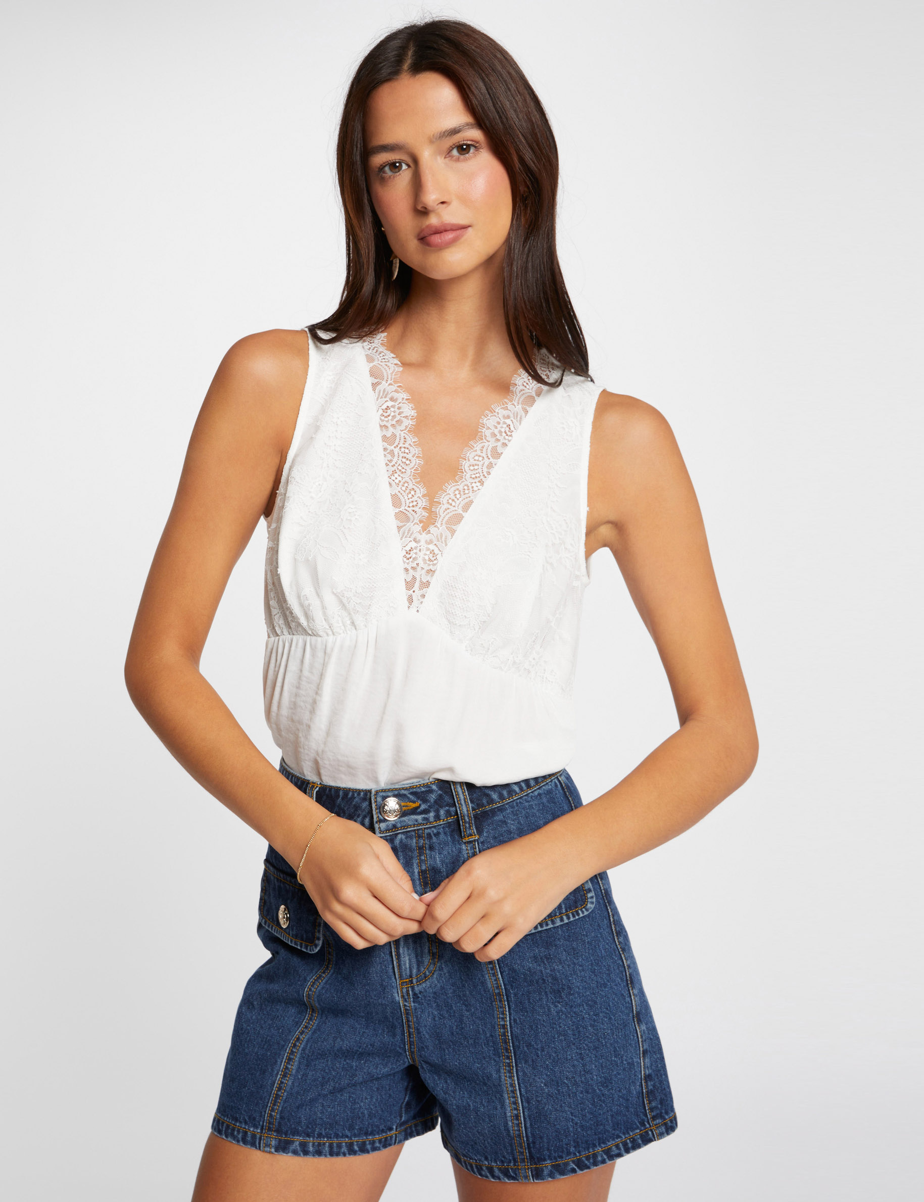 sleeveless lace top ecru women Sleeveless lace top ecru women