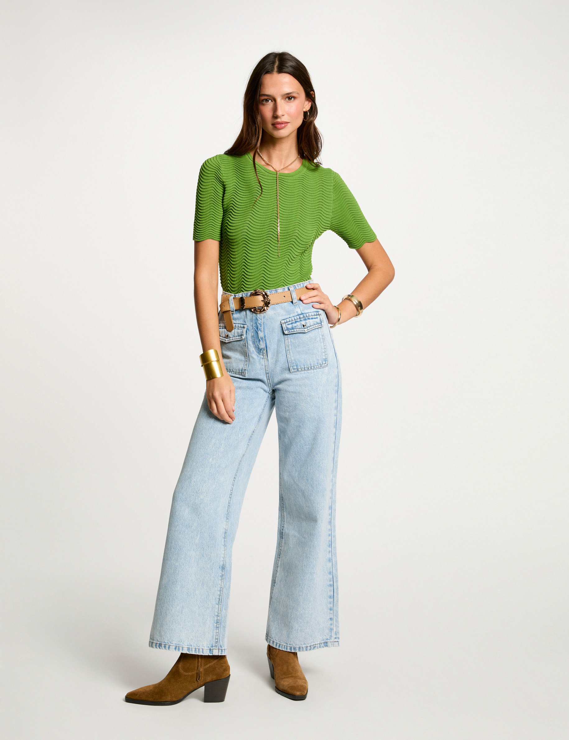high waisted wide leg jeans bleach denim women High-waisted wide leg jeans bleach denim women