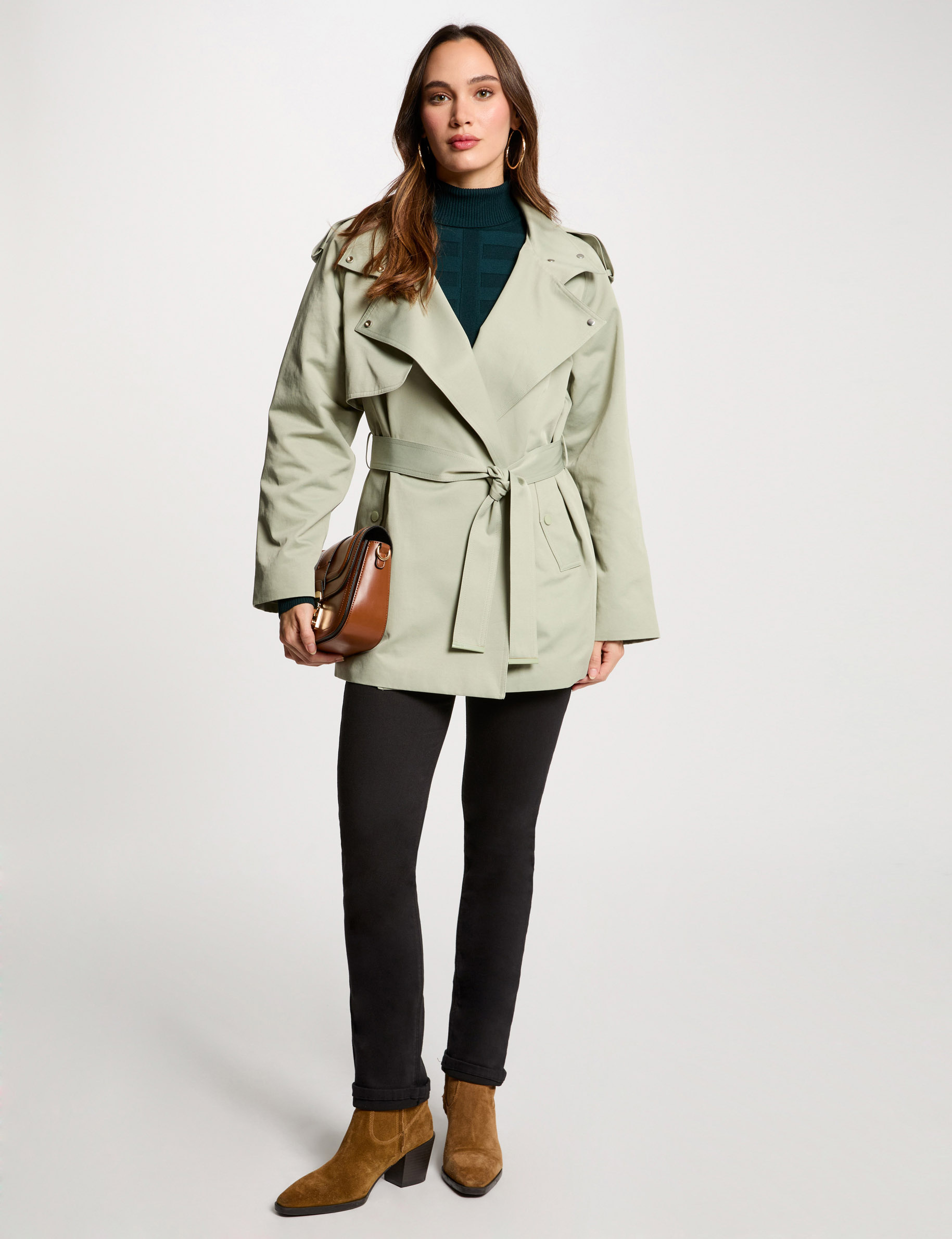 loose short trenchcoat light green women Loose short trenchcoat light green women