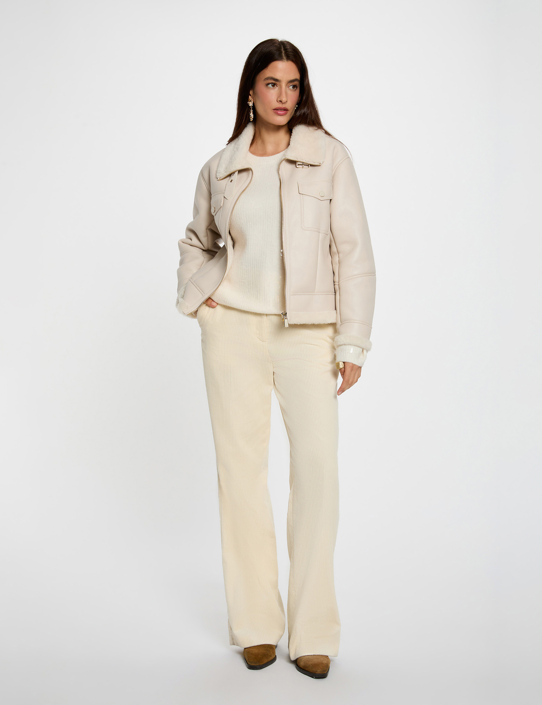short faux fur coat ivory women Short faux fur coat ivory women
