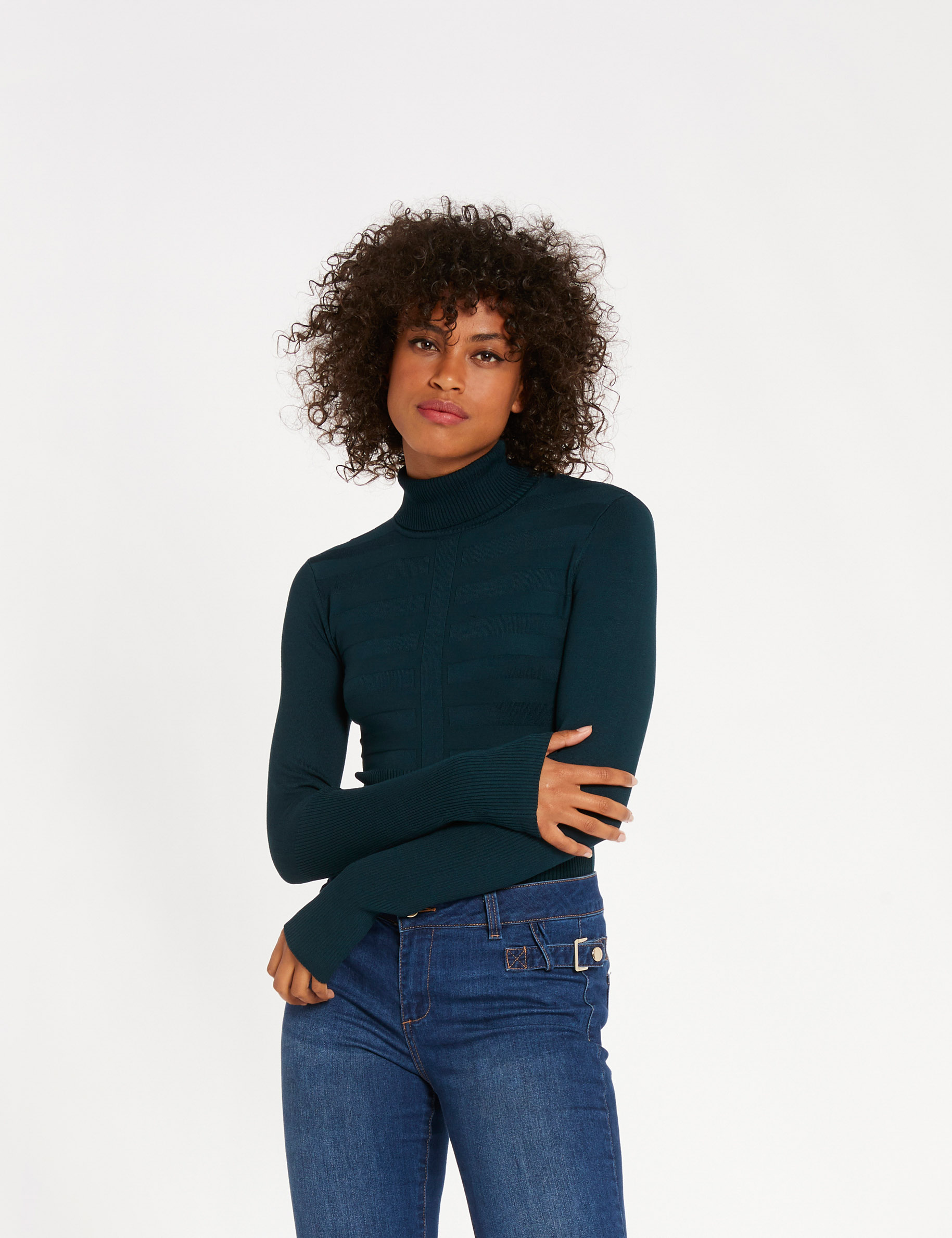 Fitted high neck sweater green women