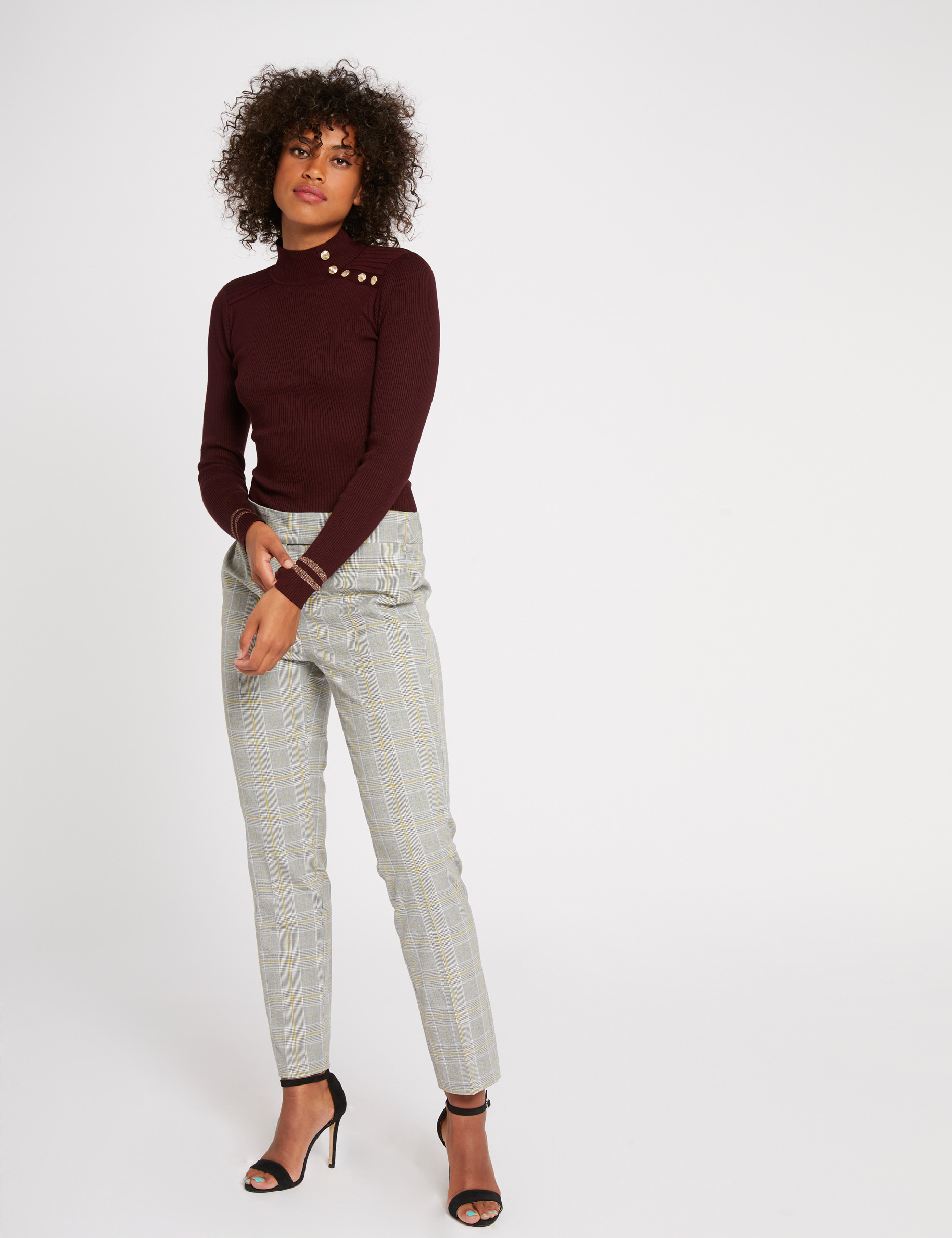 long sleeved jumper buttons and edging wine red women Long-sleeved jumper buttons and edging wine red women