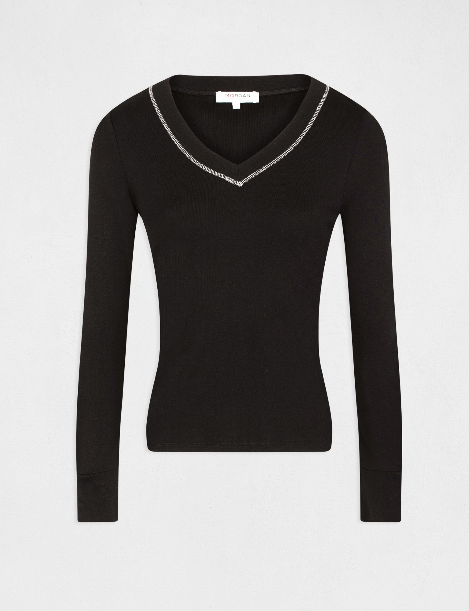 Long-sleeved t-shirt with V-neck black ladies' Long-sleeved t-shirt with V-neck black ladies'