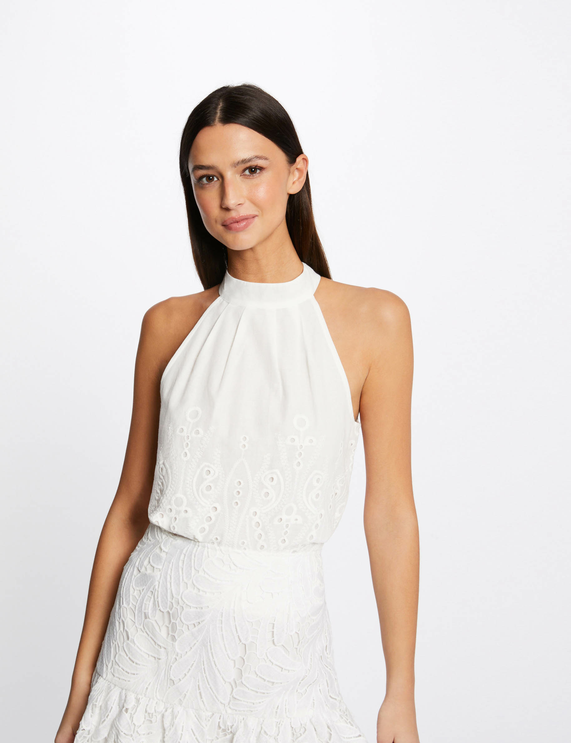 Sleeveless embroidered blouse ecru ladies' Sleeveless embroidered blouse ecru ladies'