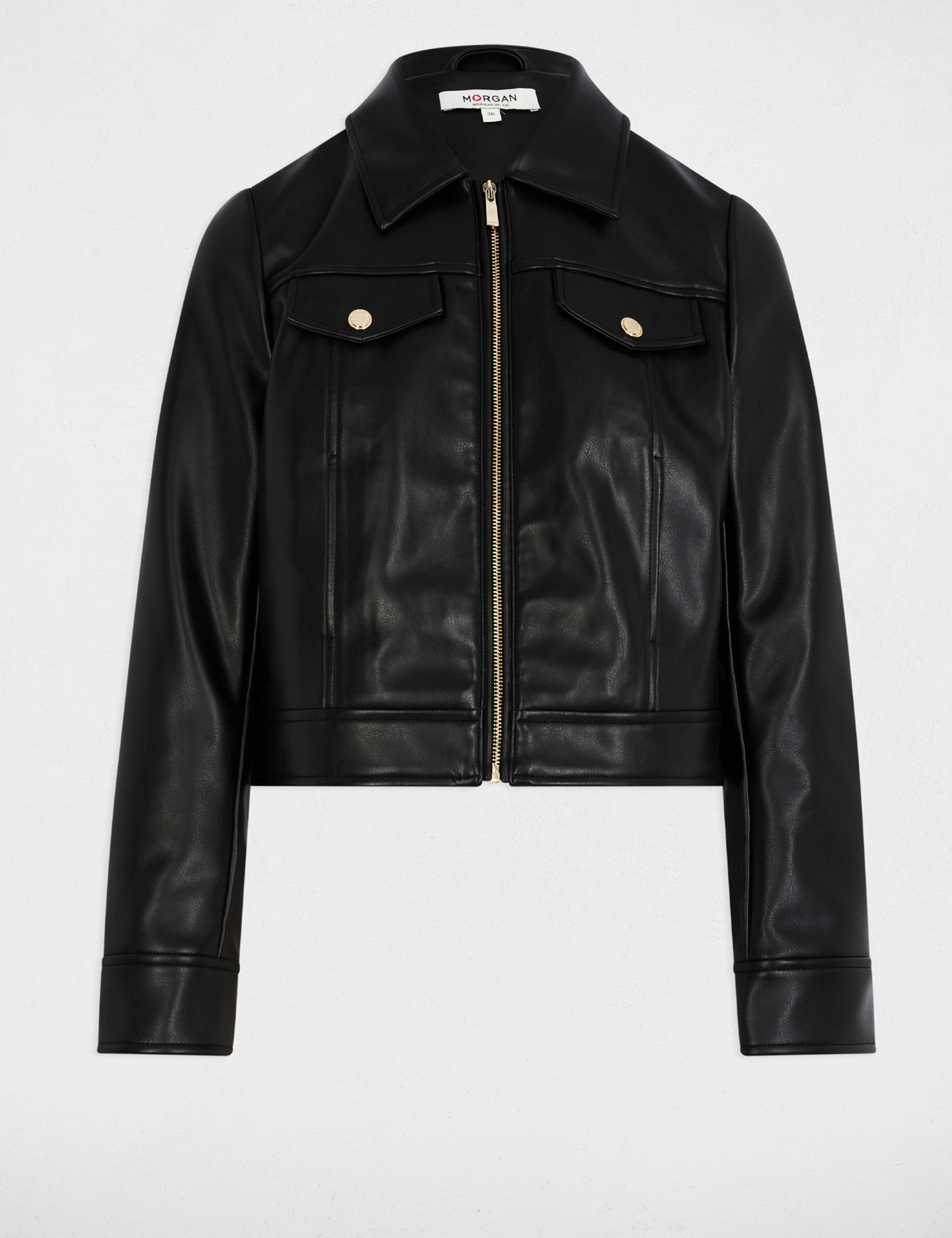 short faux leather jacket black women Short faux leather jacket black women