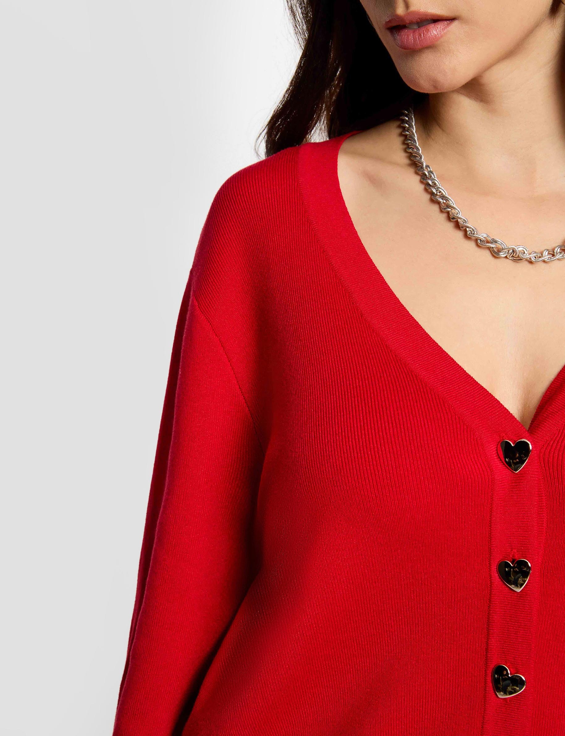Fitted V-neck cardigan red women