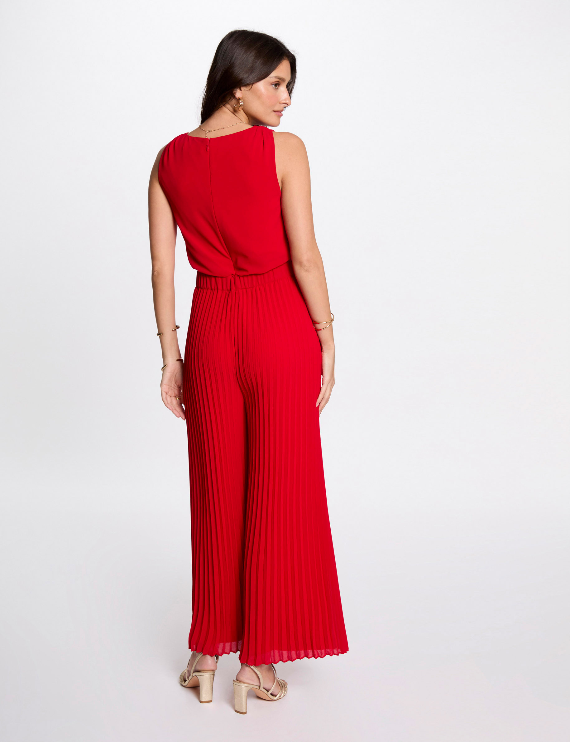 combinaison ample a jambes plissees rouge femme Combinaison ample à jambes plissées rouge femme