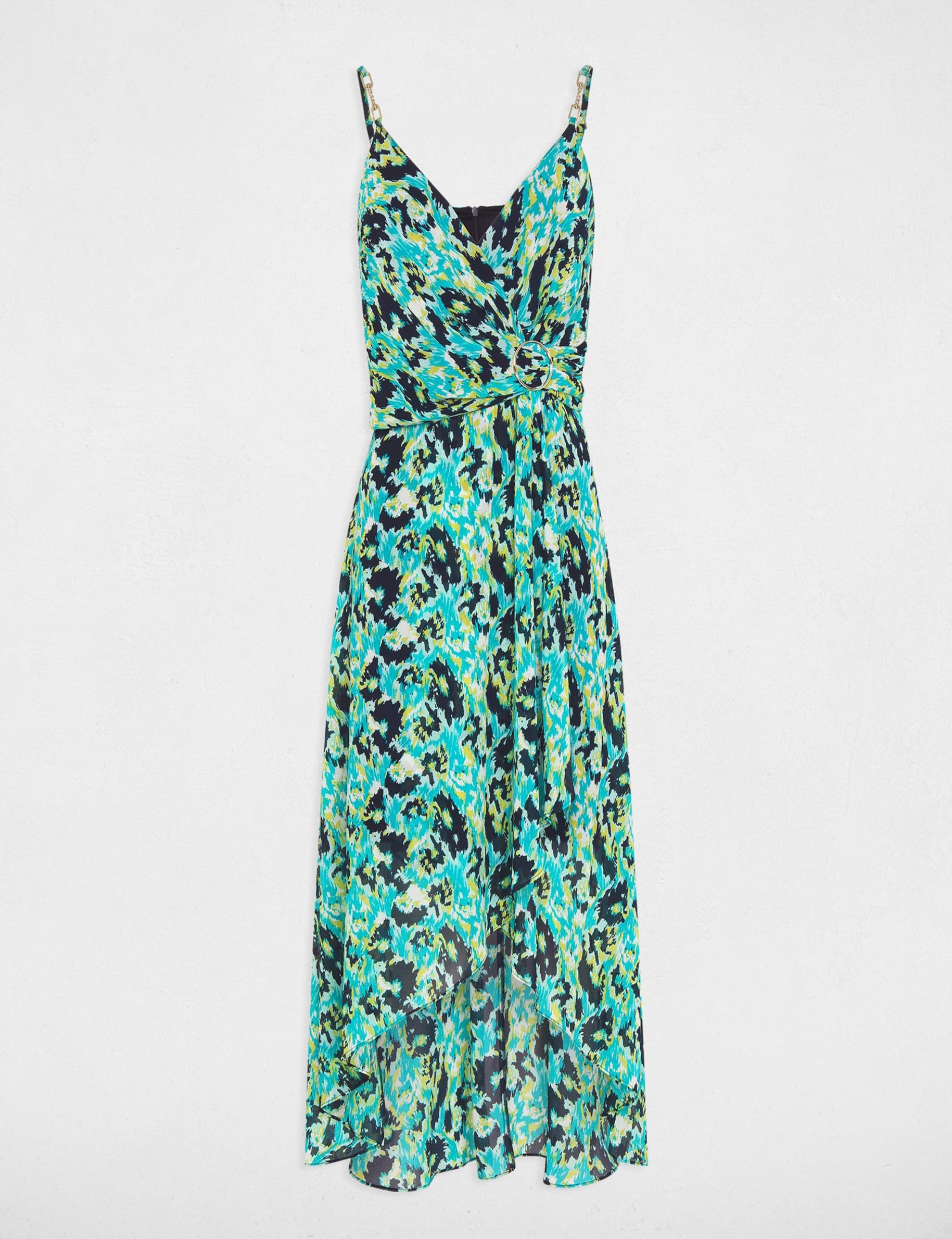 Printed waisted maxi dress green ladies'