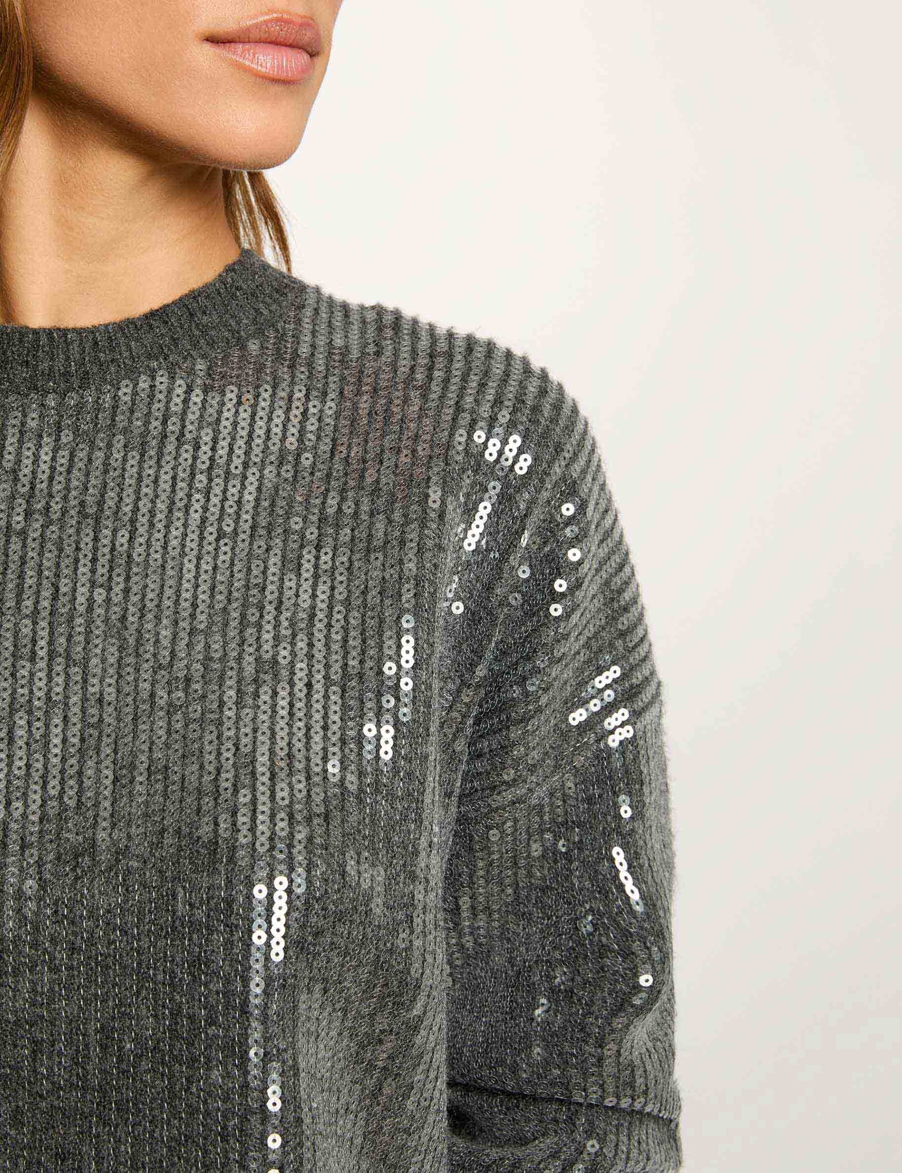Sequin sweater with round neck dark grey women