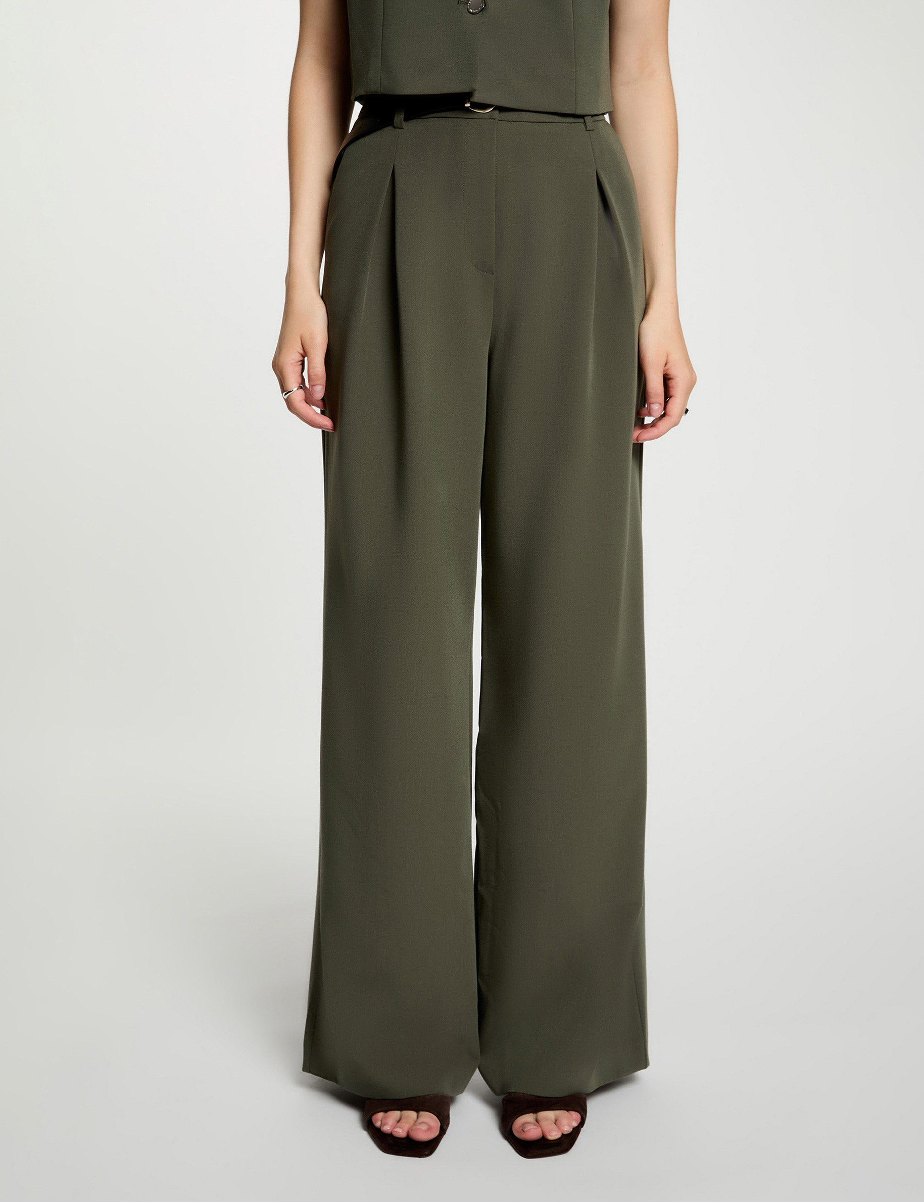 High-waisted wide-leg trousers khaki green women