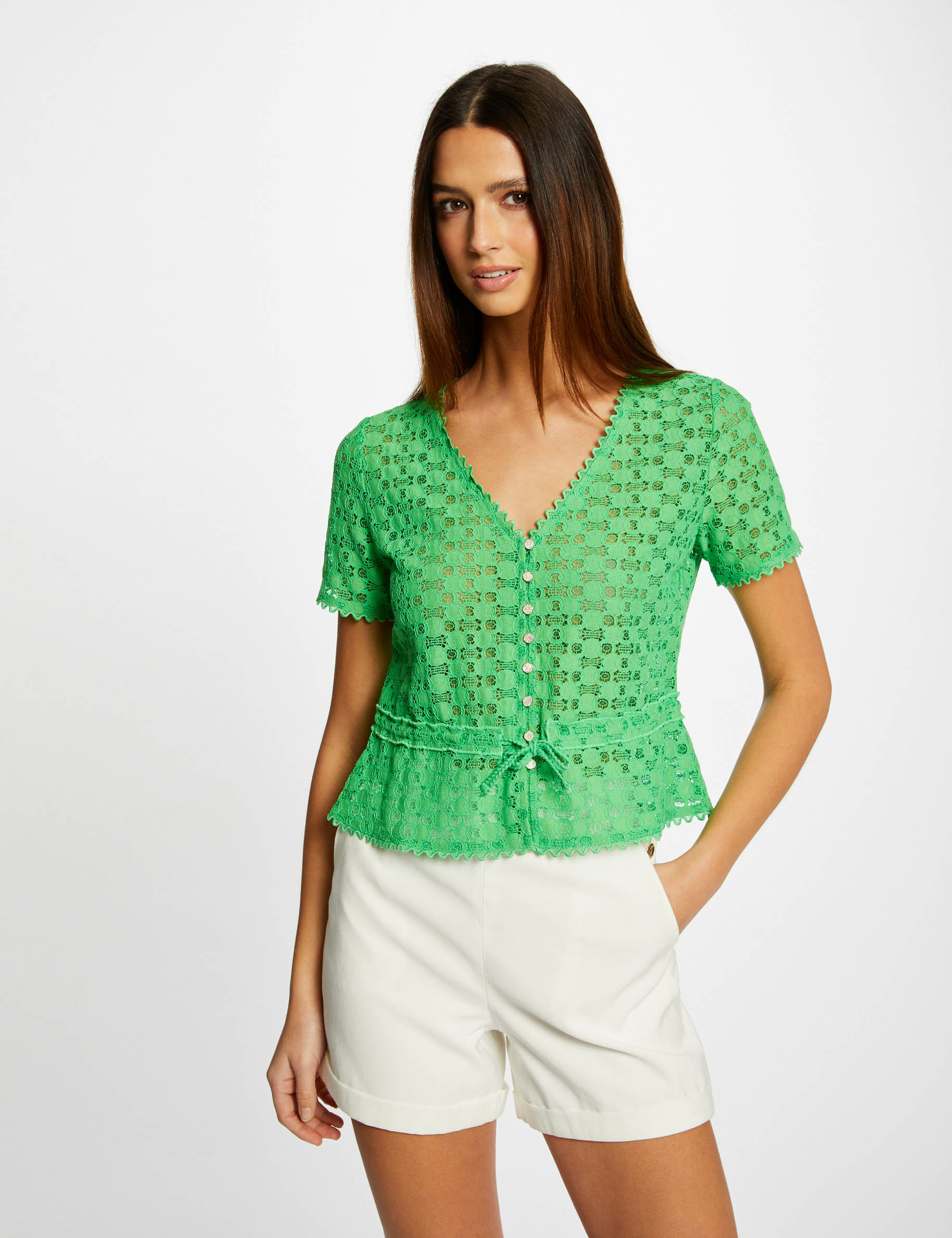 short sleeved t shirt with lace green women Short-sleeved t-shirt with lace green women