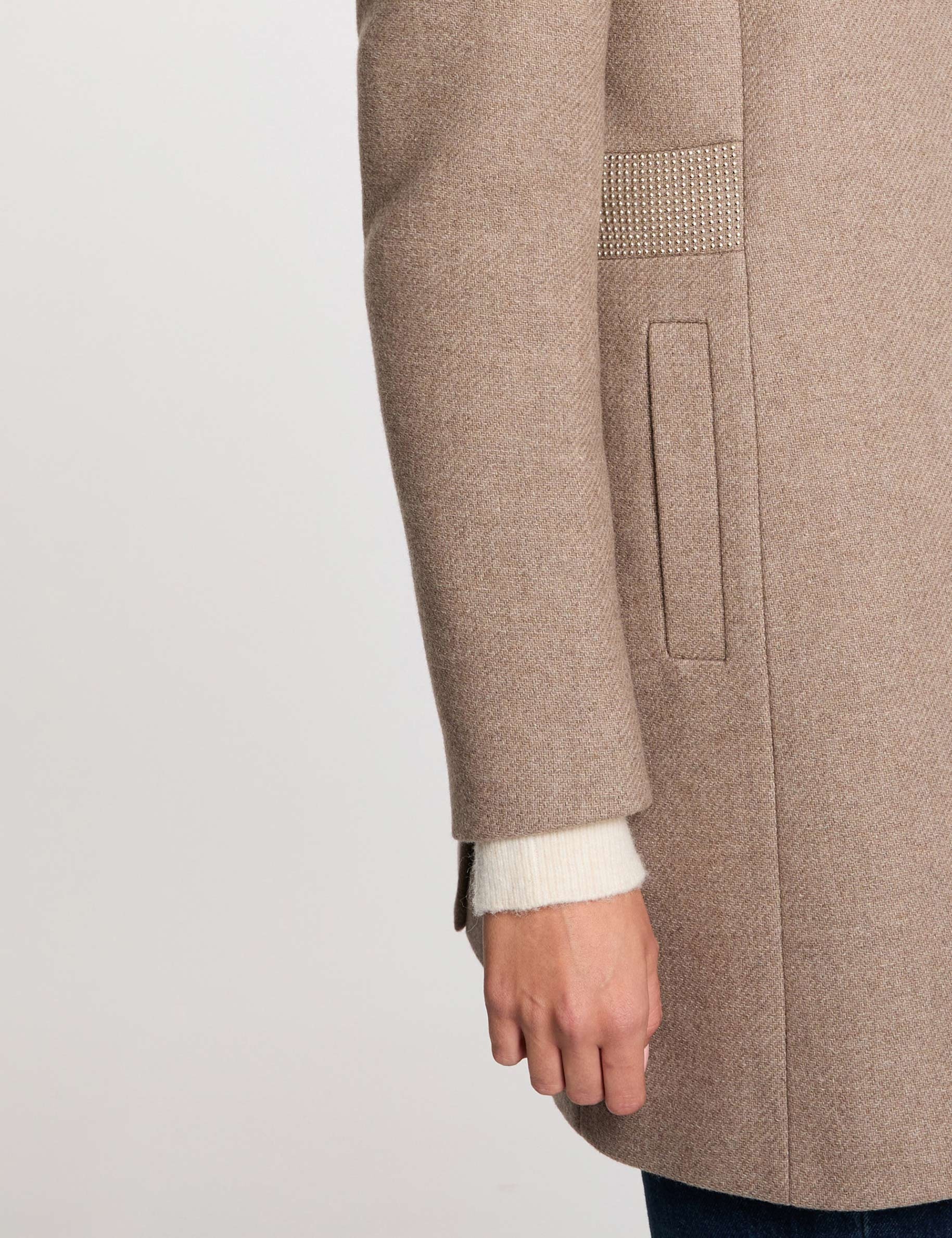 Fitted coat with rhinestones beige women