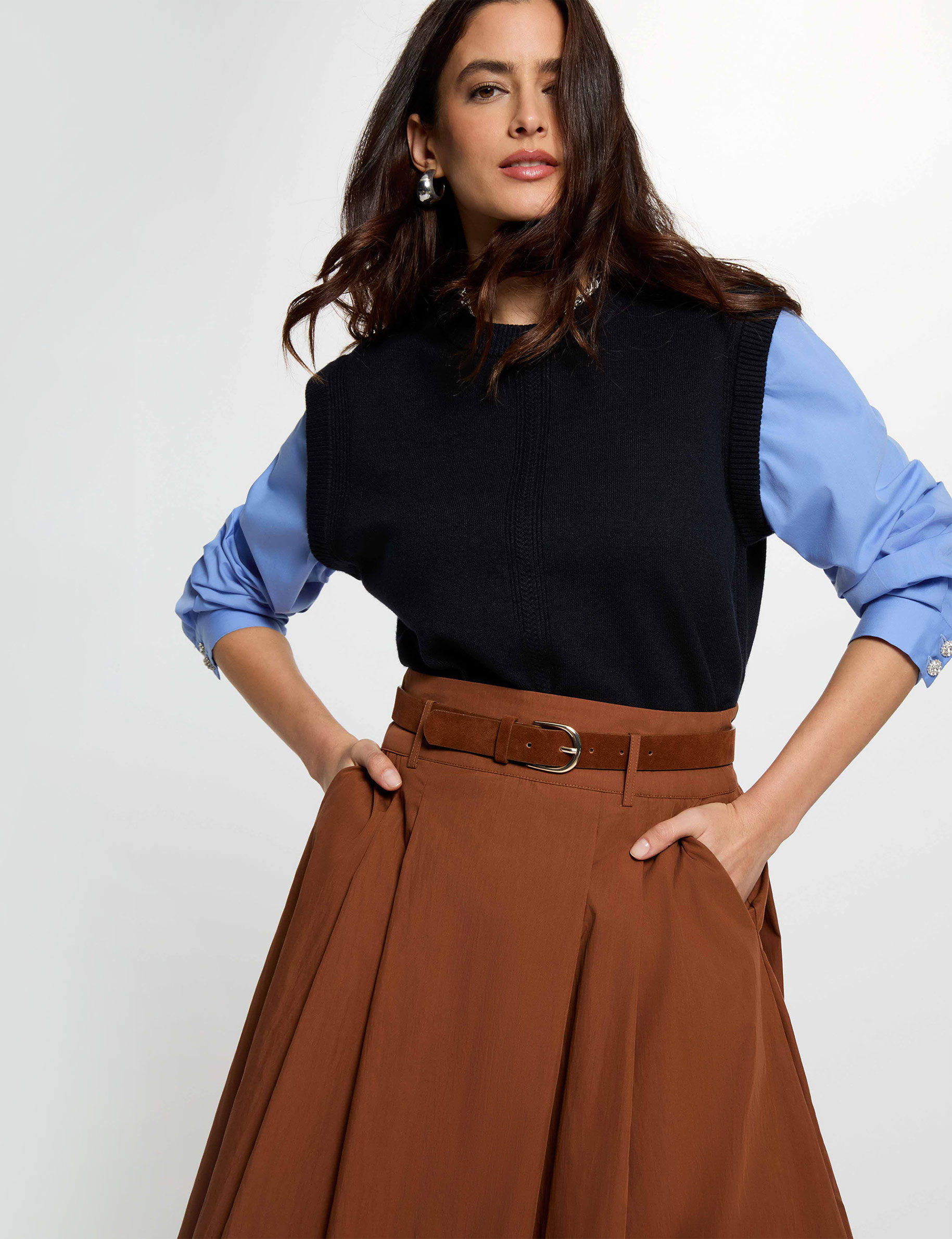 Fitted sweater with folded collar navy blue women